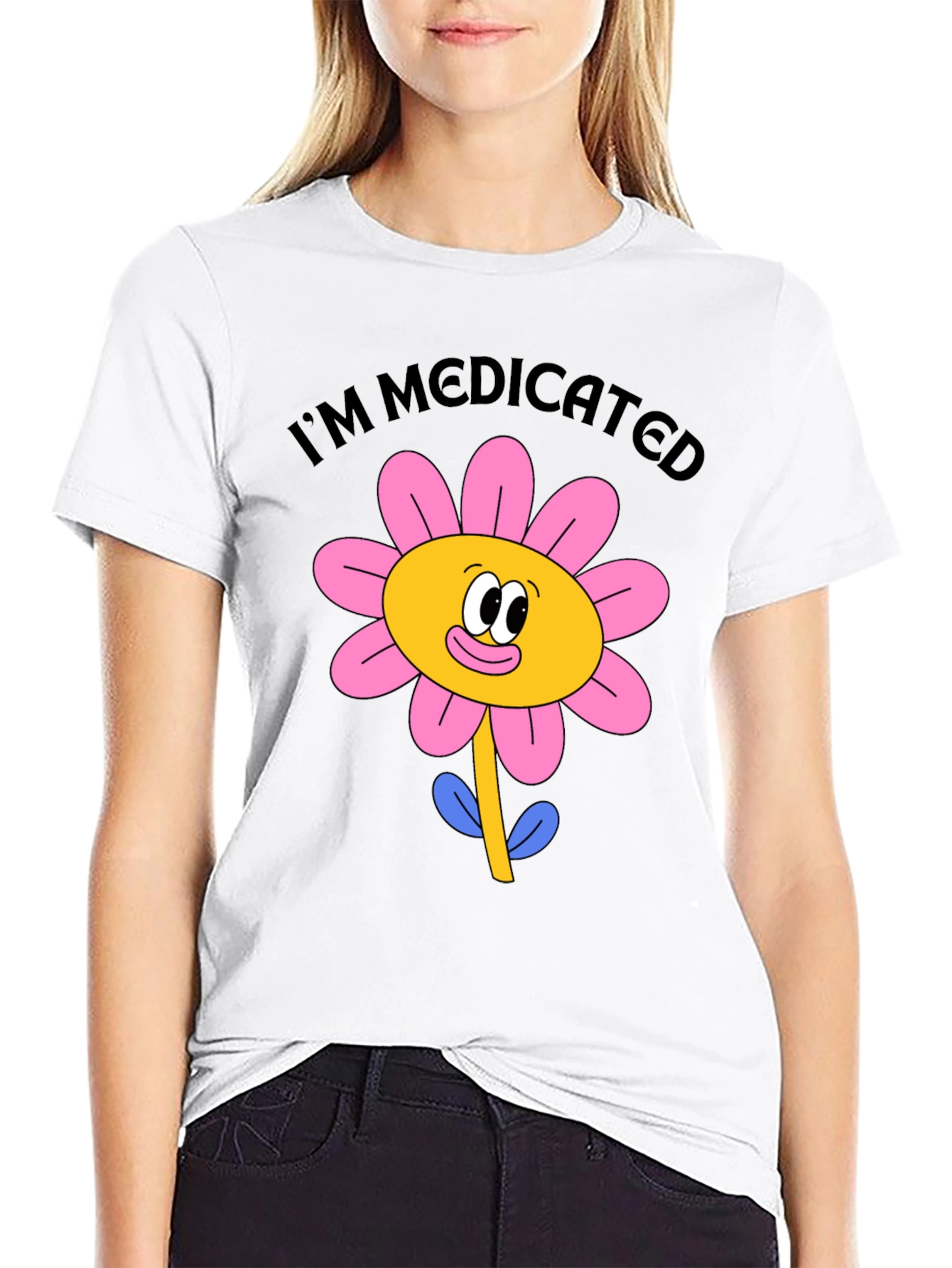 I'm Medicated Flower Graphic Black T-Shirt - 9