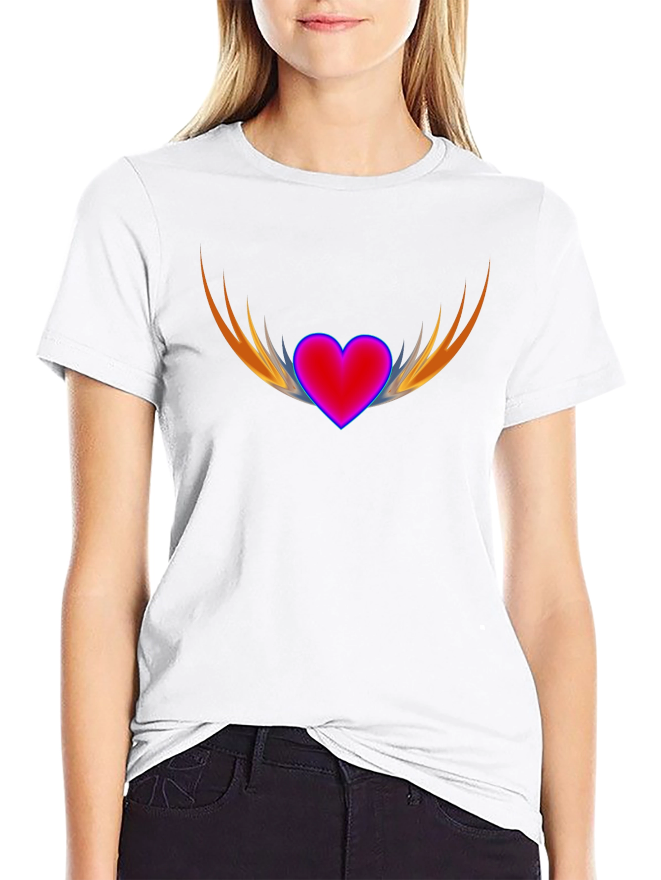 Black Heart with Wings Graphic Black T-Shirt view 9