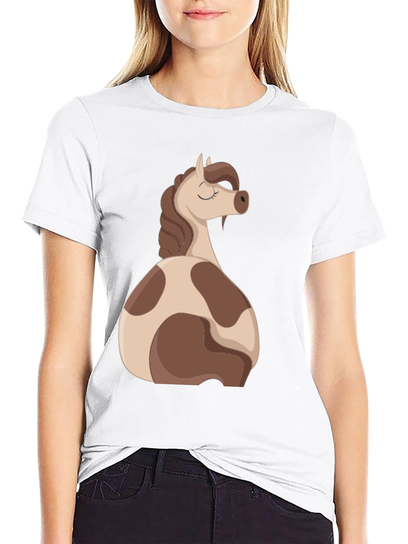 Black Horse Cartoon Graphic Black T-Shirt view 9