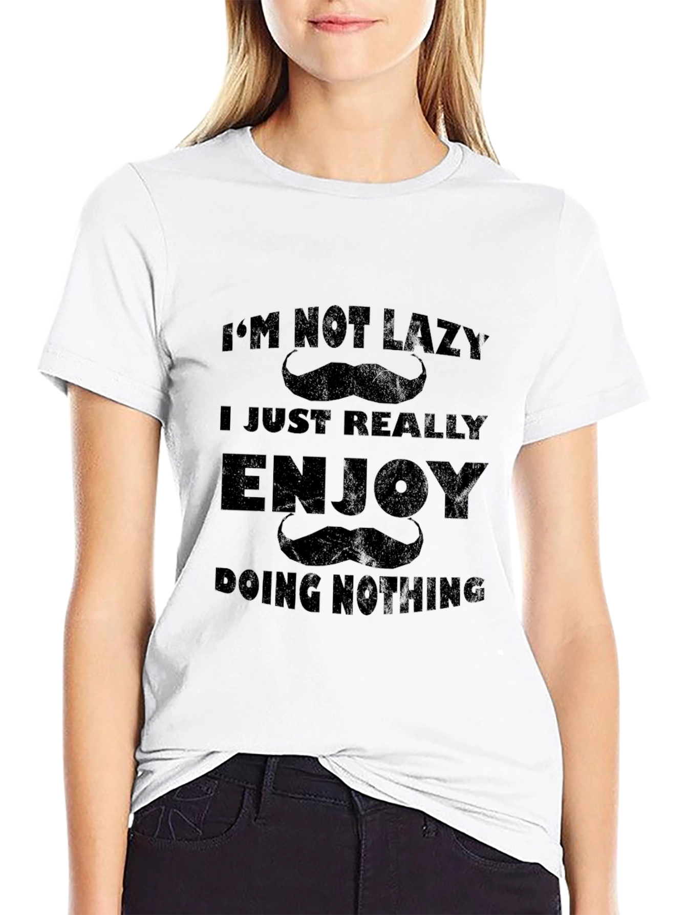 Black Funny Lazy Mustache Graphic T-Shirt view 9