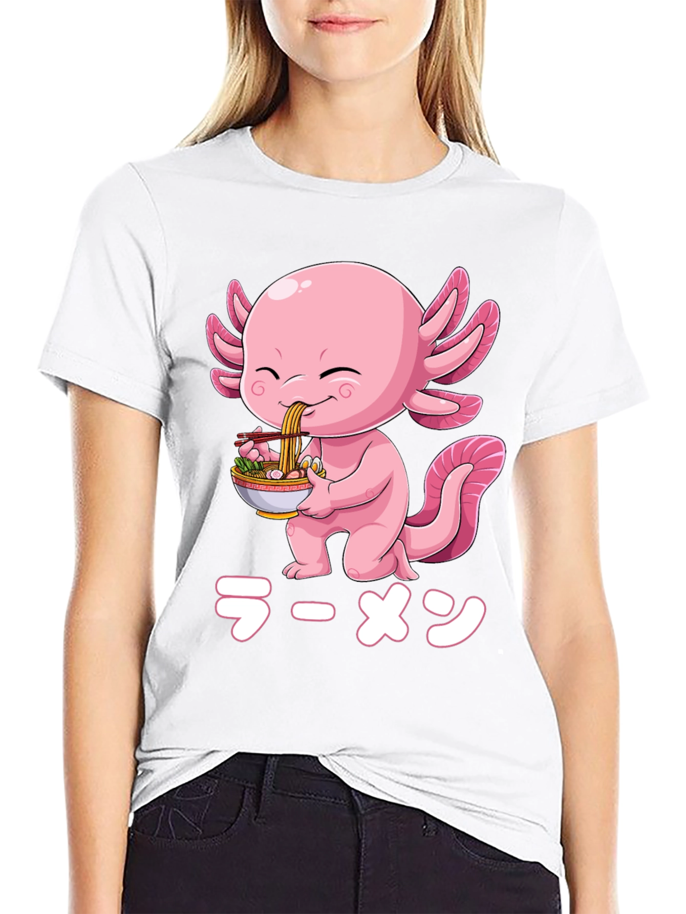 Black Axolotl Ramen T-Shirt - Cute Anime Graphic Tee view 9