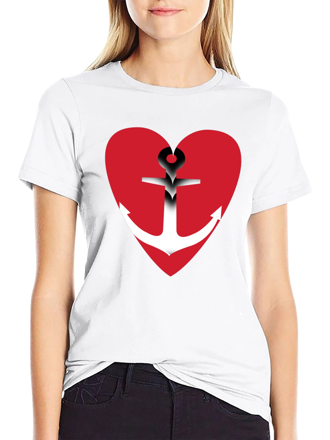 Black Anchor Heart Graphic T-Shirt - Black Cotton Blend view 9