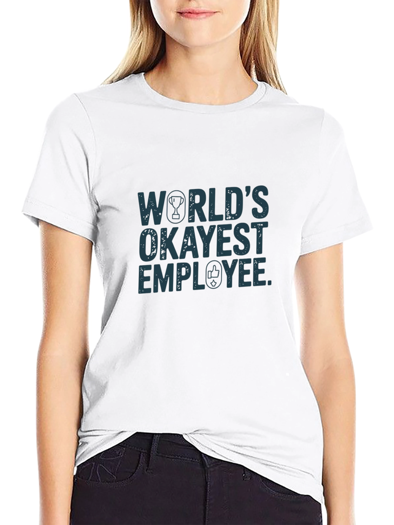 Black World's Okayest Employee Graphic Tee view 9