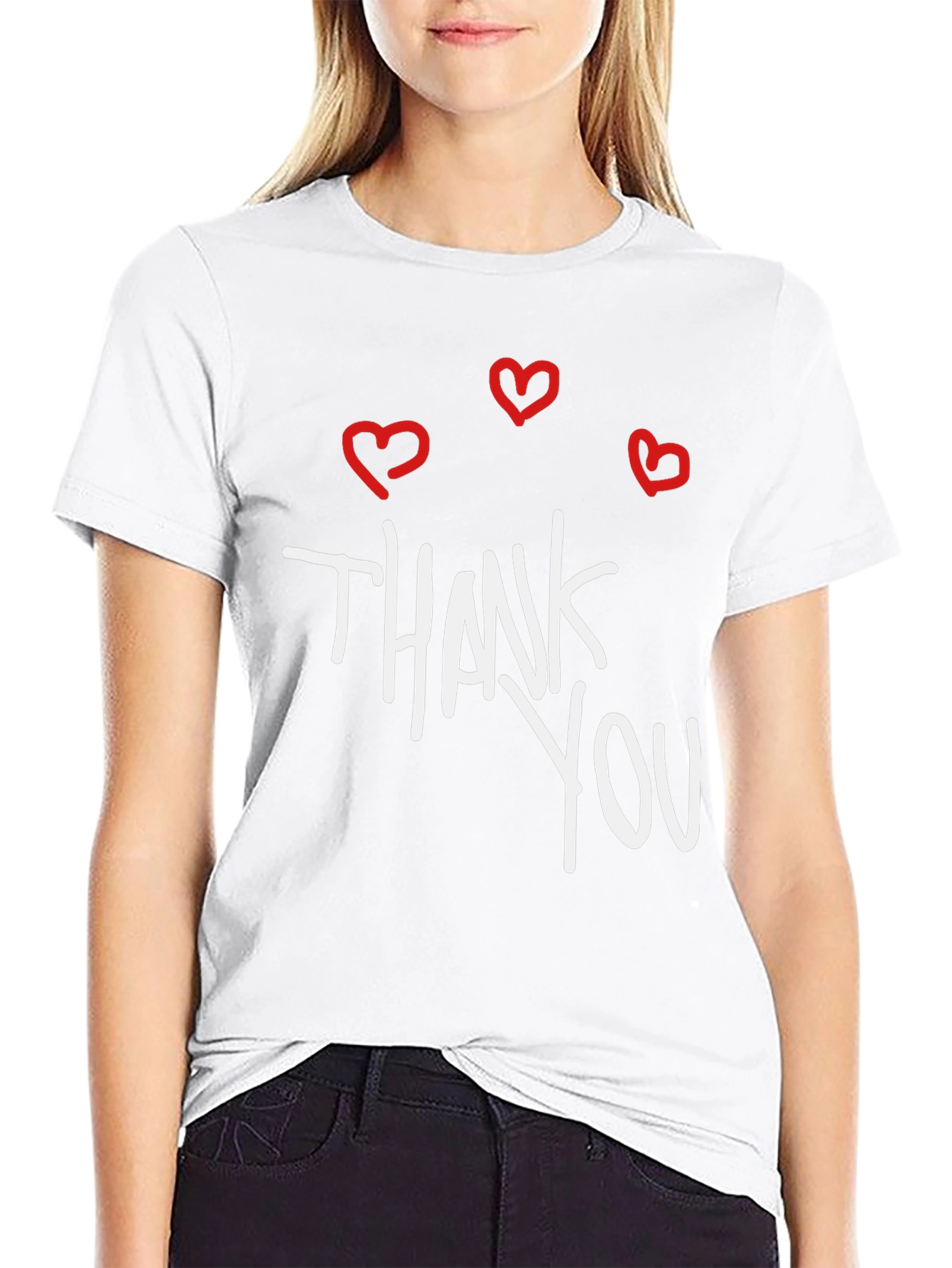 Black Thank You Hearts Graphic Tee - Casual Black T-Shirt view 9
