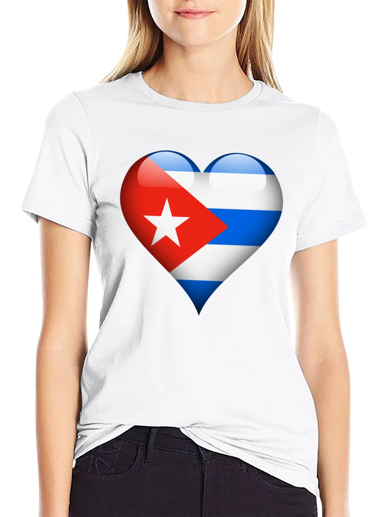 Black Cuban Flag Heart Graphic T-Shirt - Black view 9