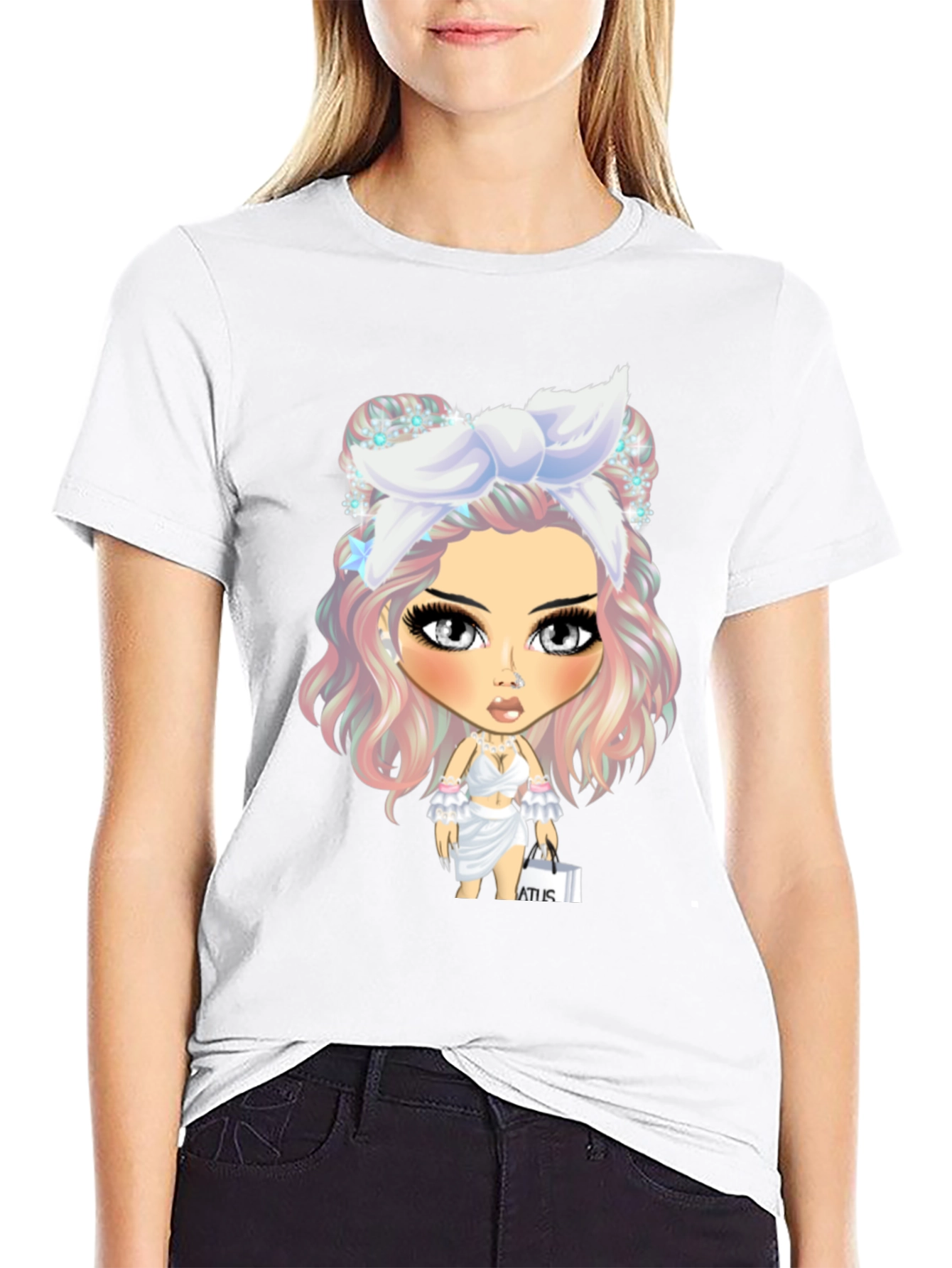 Black Stylish Graphic Tee - Cartoon Character view 9