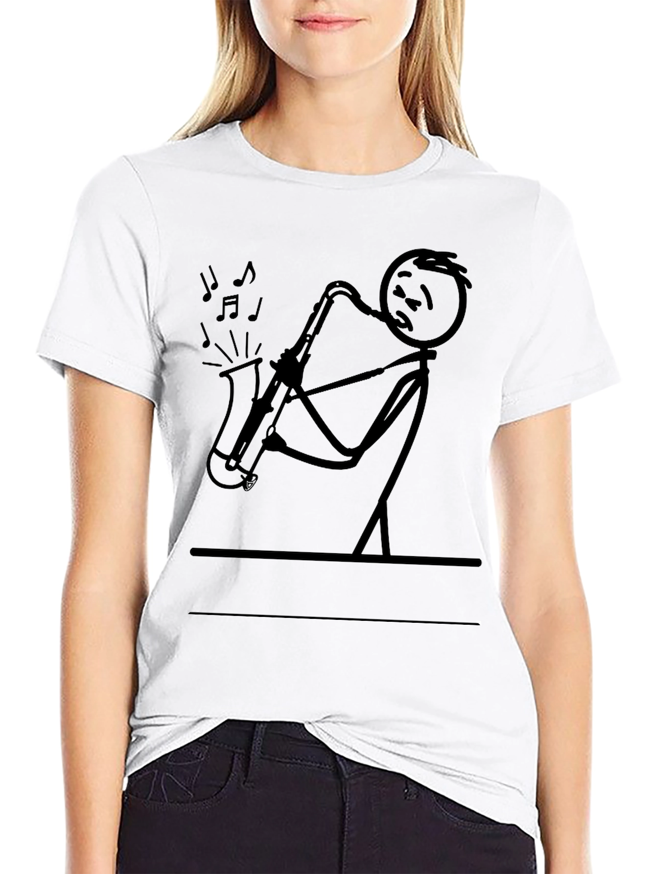 Black Saxophone Stick Figure T-Shirt - Musician Tee view 9