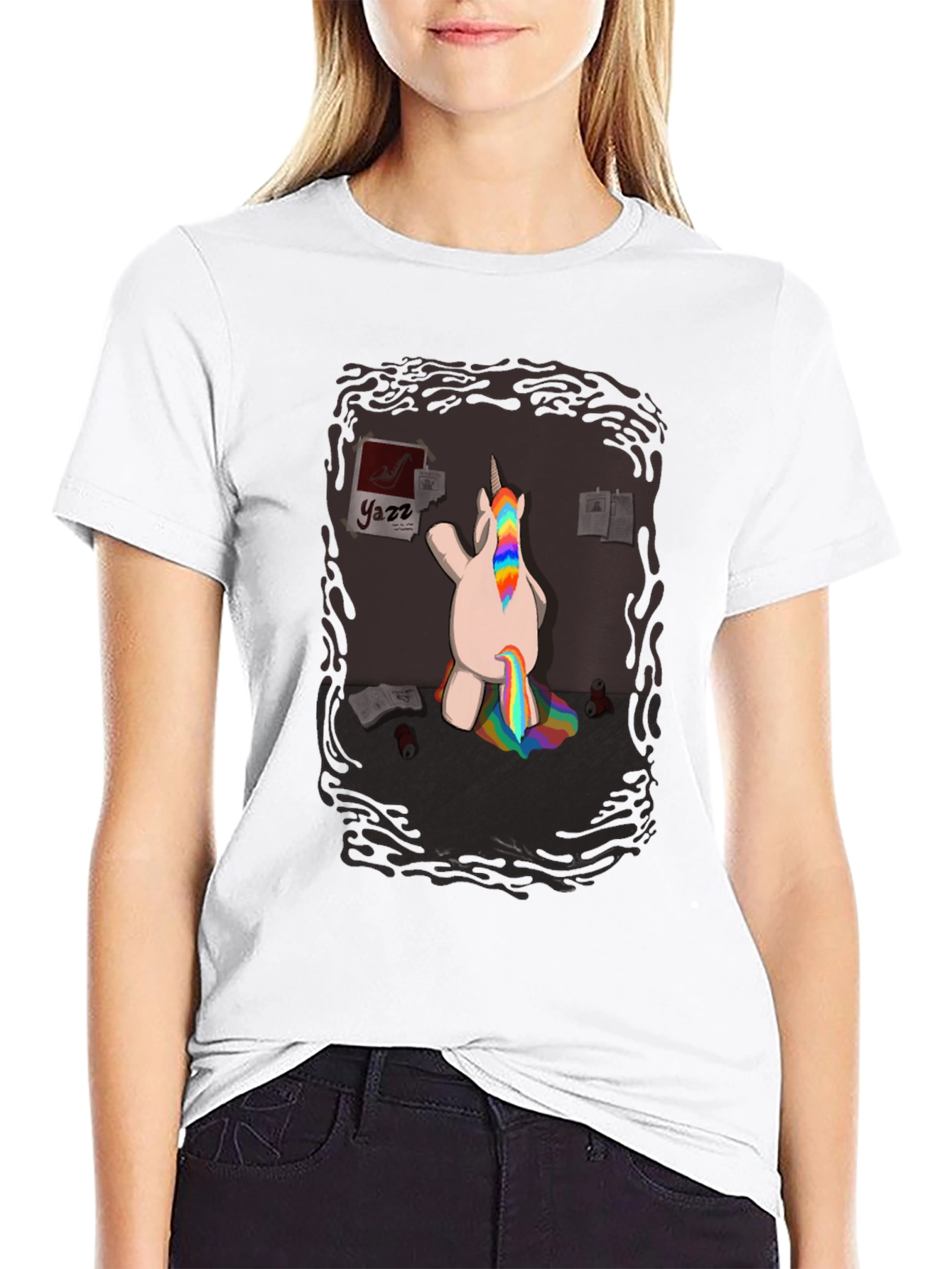 Black Funny Unicorn Rainbow Poop T-Shirt - Quirky Graphic Tee view 9