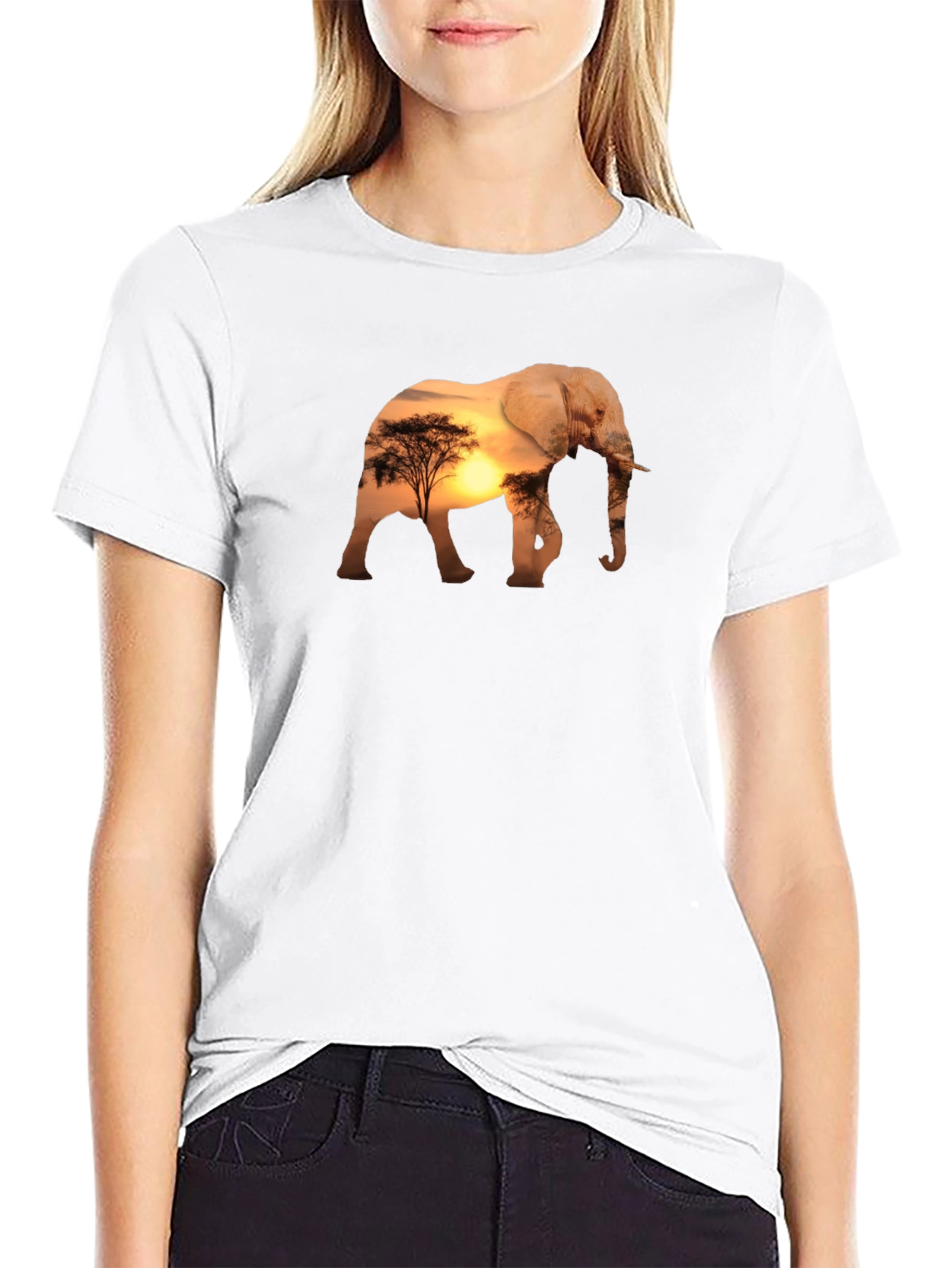 Black Elephant Sunset Graphic Tee - Black Cotton Comfort view 9