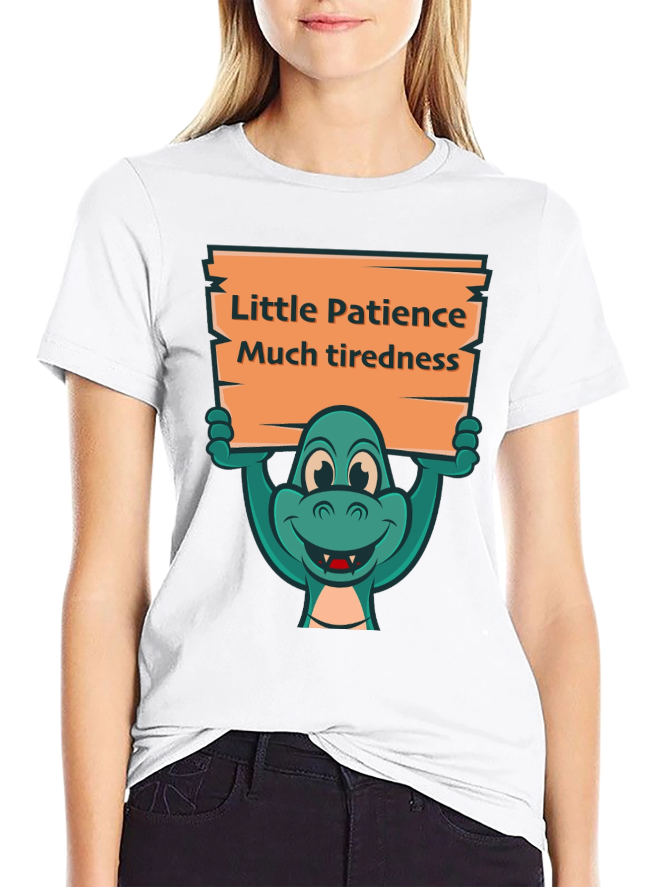 Black Funny Dinosaur Patience Tiredness Graphic Tee view 9