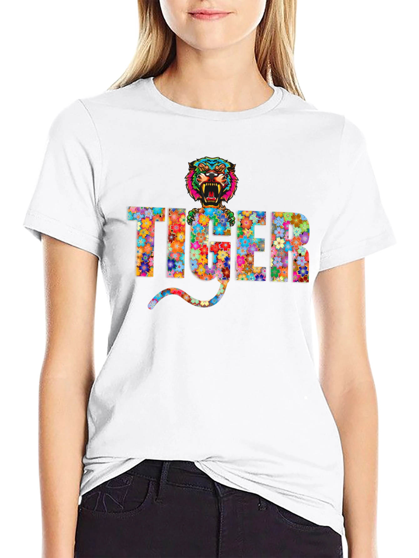 Black Floral Tiger Graphic T-Shirt view 9