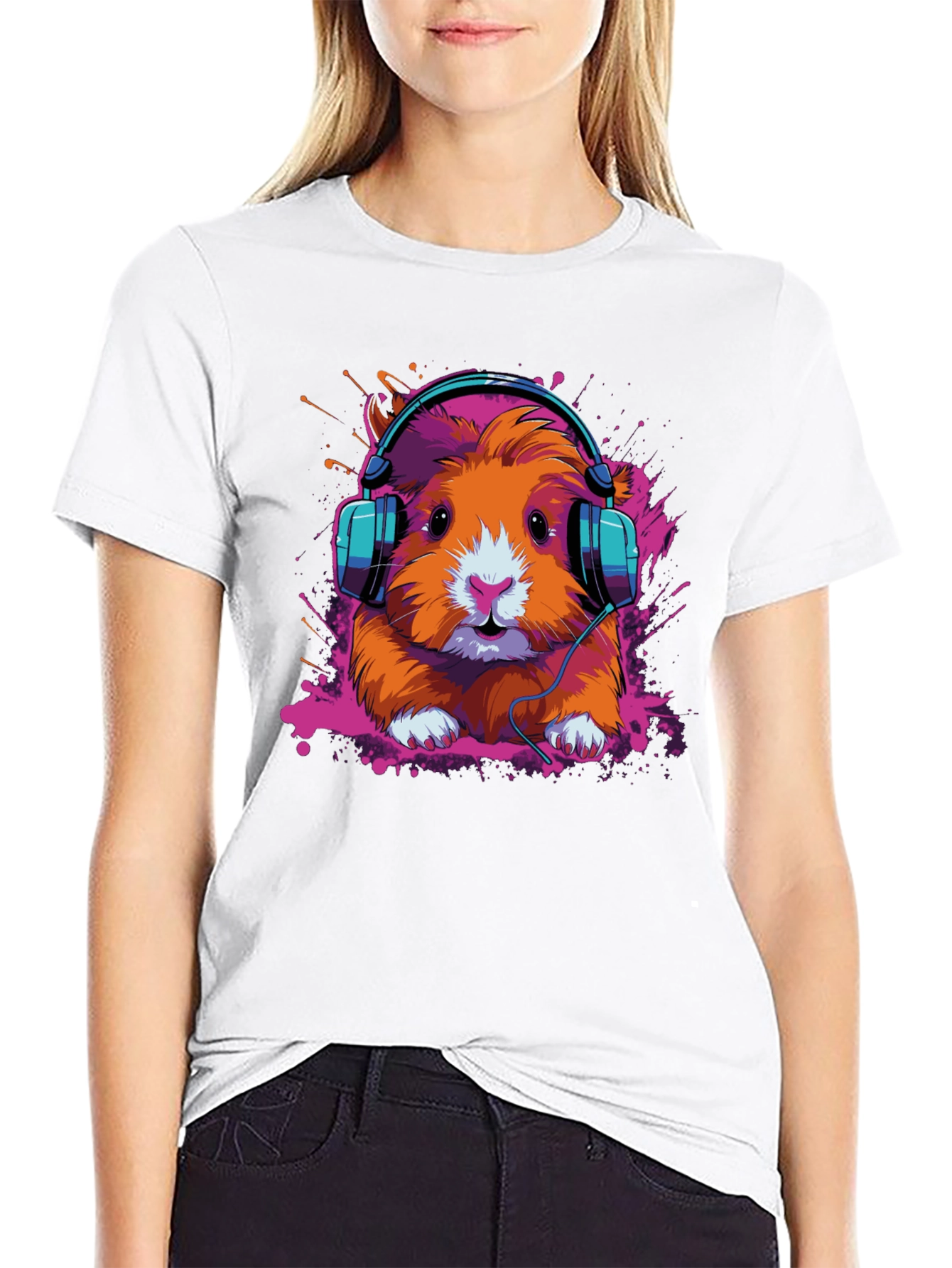 Black DJ Hamster Graphic Tee - Cool Animal T-Shirt view 9