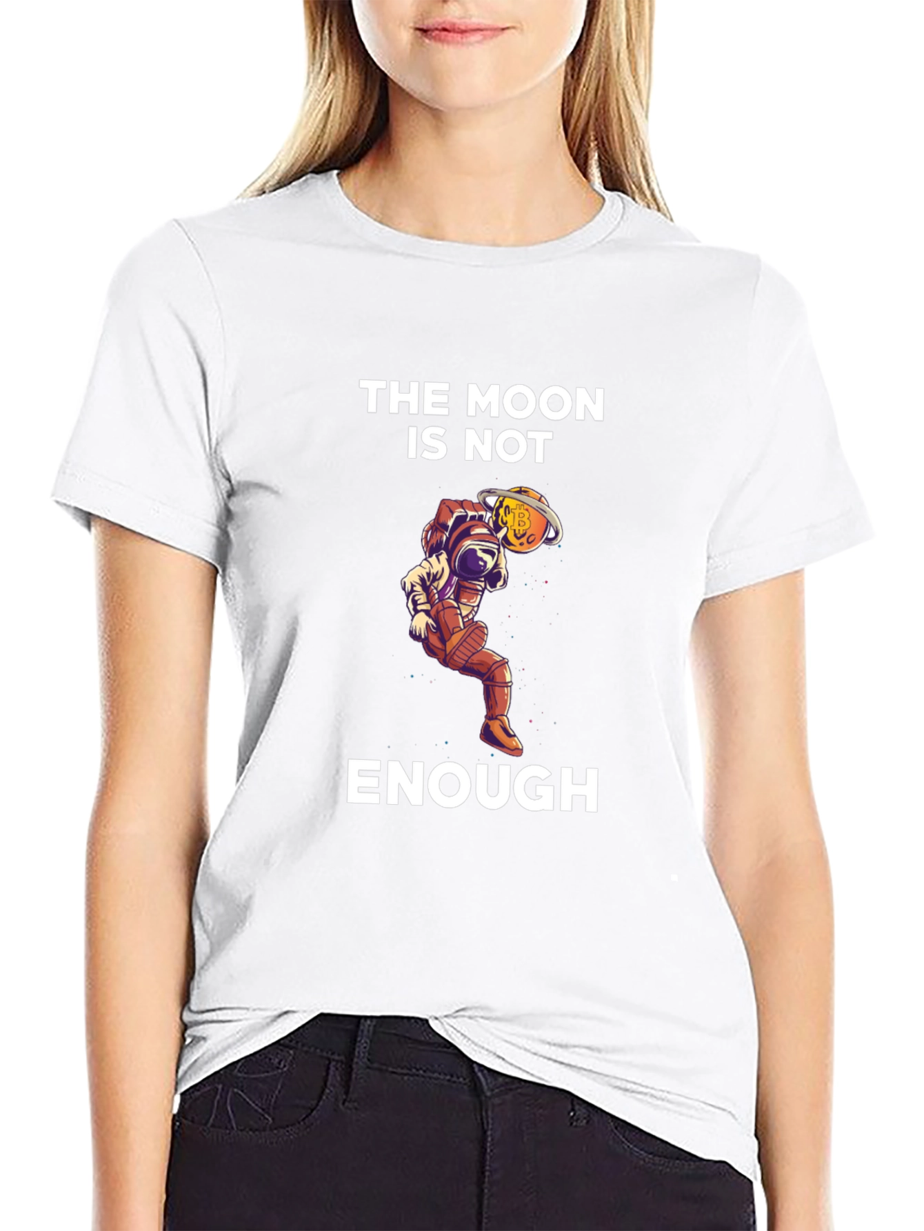 Black The Moon is Not Enough T-Shirt - Astronaut & Crypto view 9