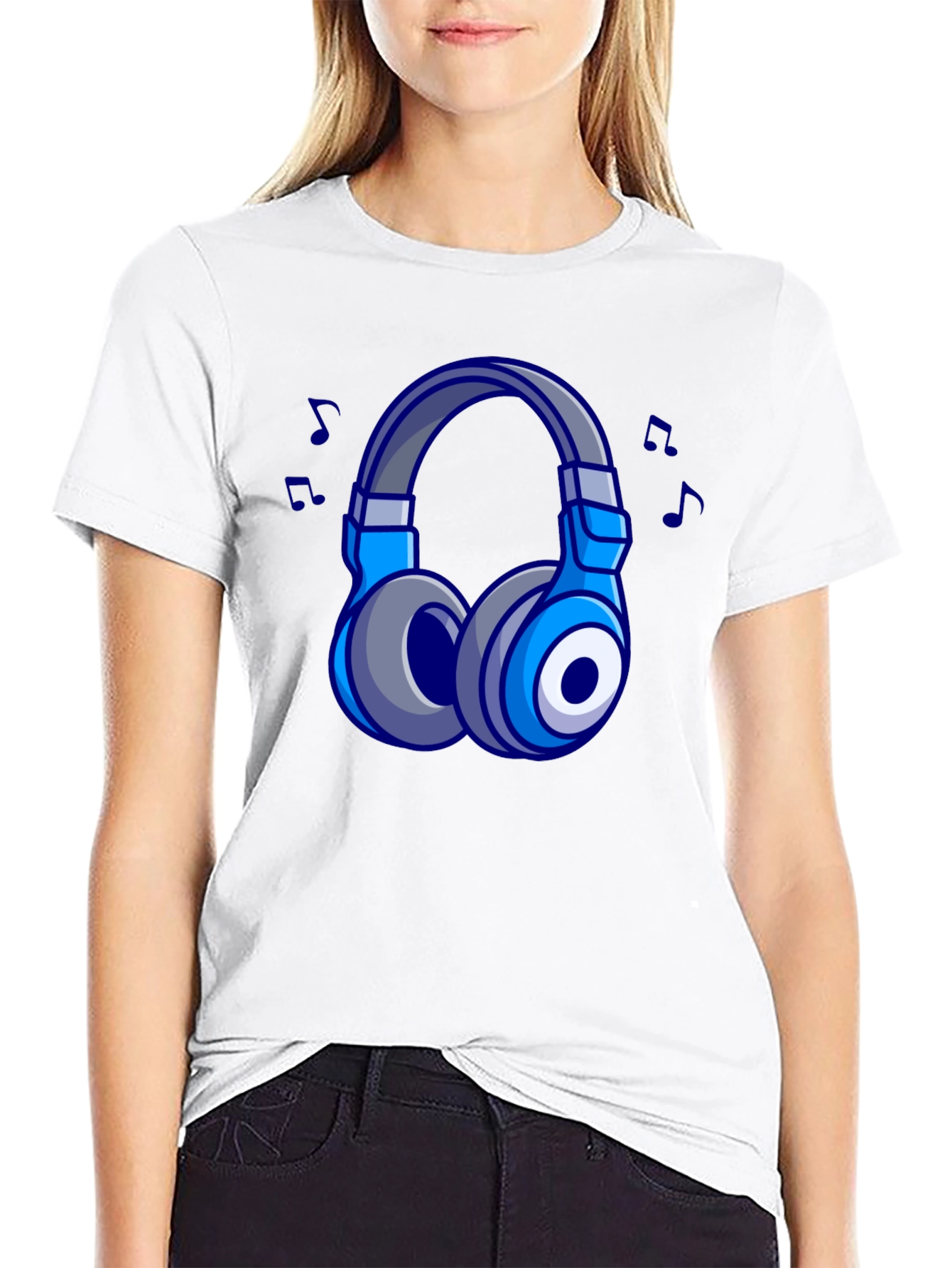 Black Cool Cartoon Headphones Black T-Shirt view 9