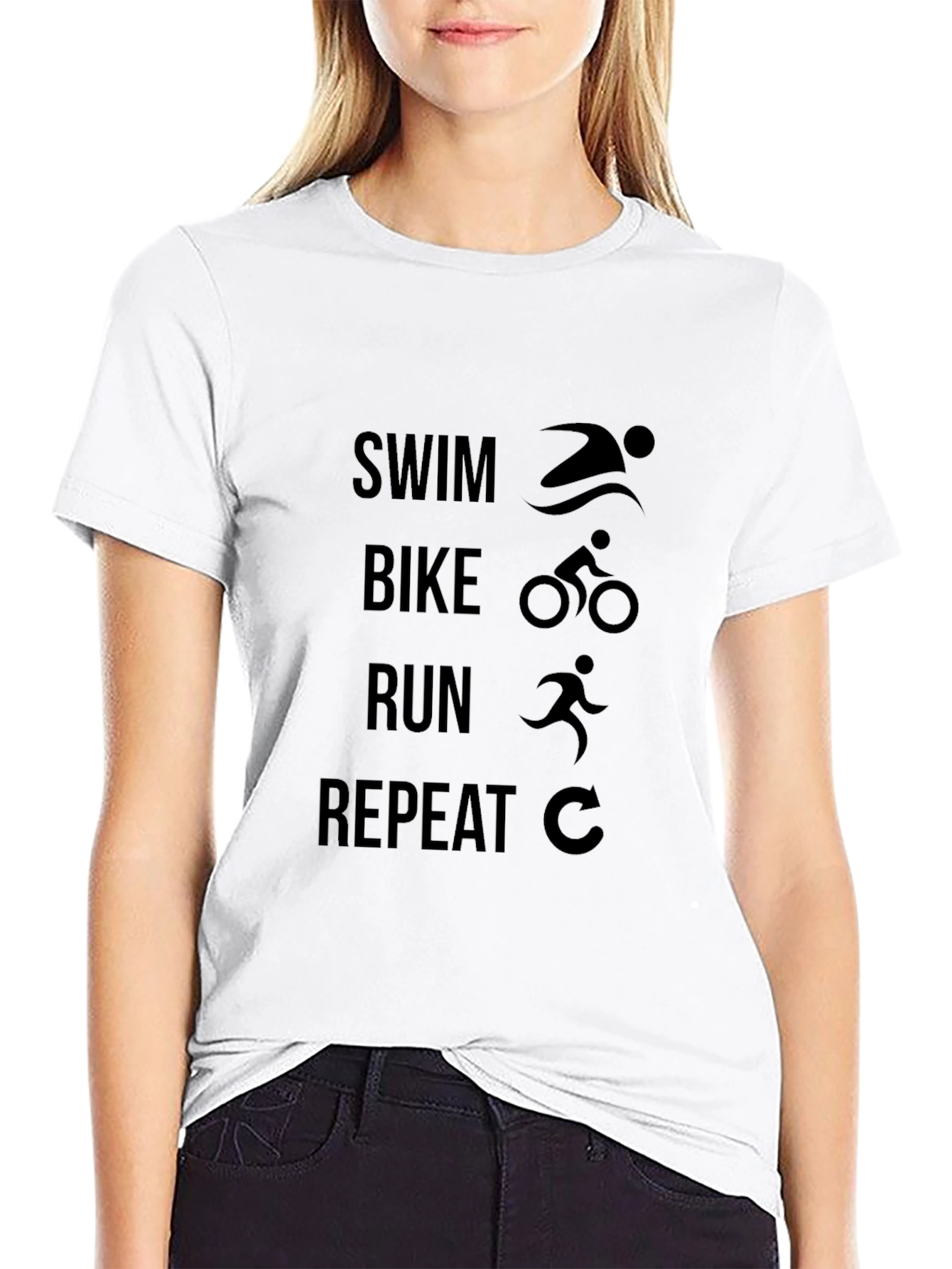 Black Swim Bike Run Repeat Black T-Shirt view 9