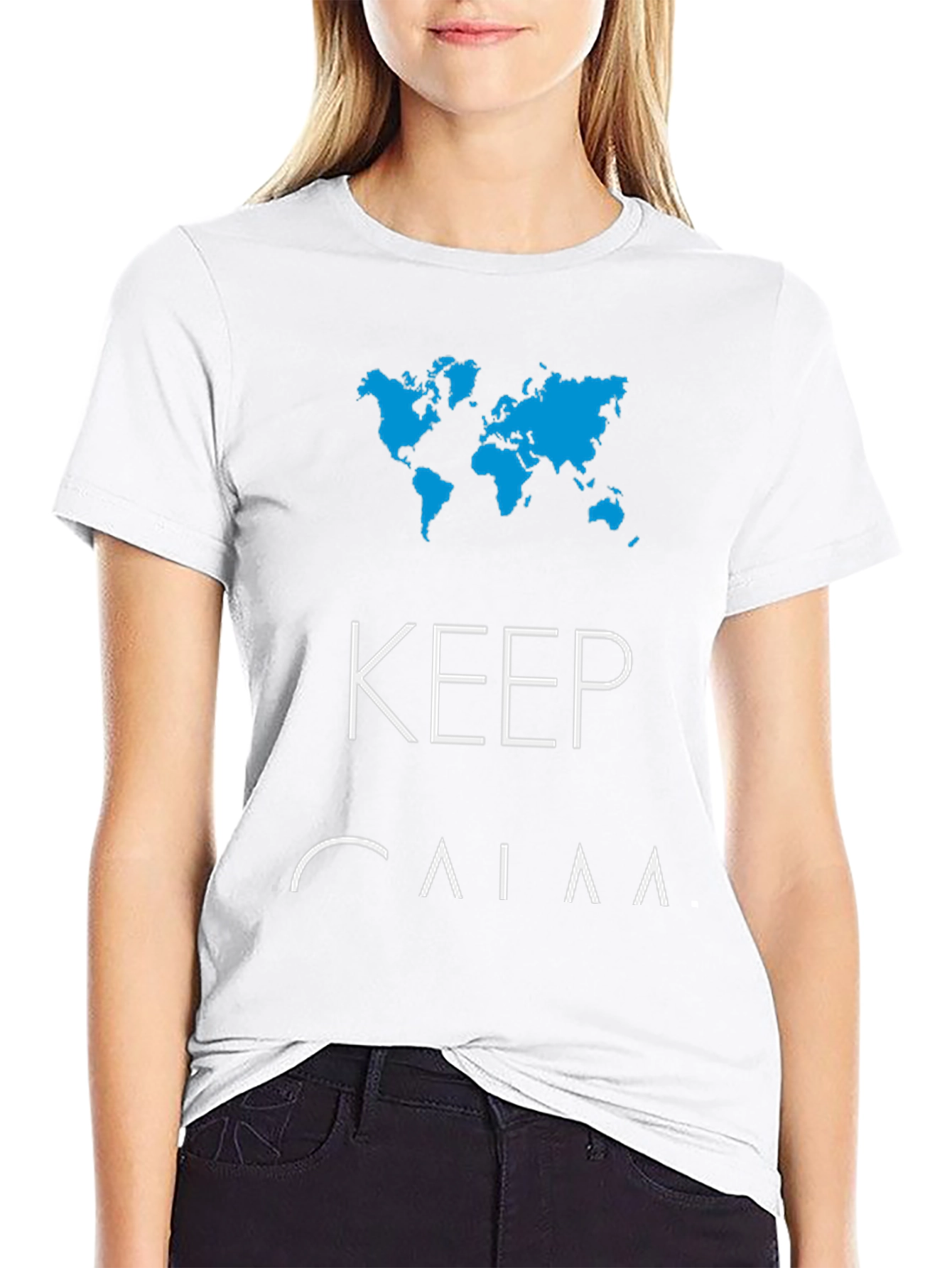 Black Keep Calm World Map T-Shirt view 9