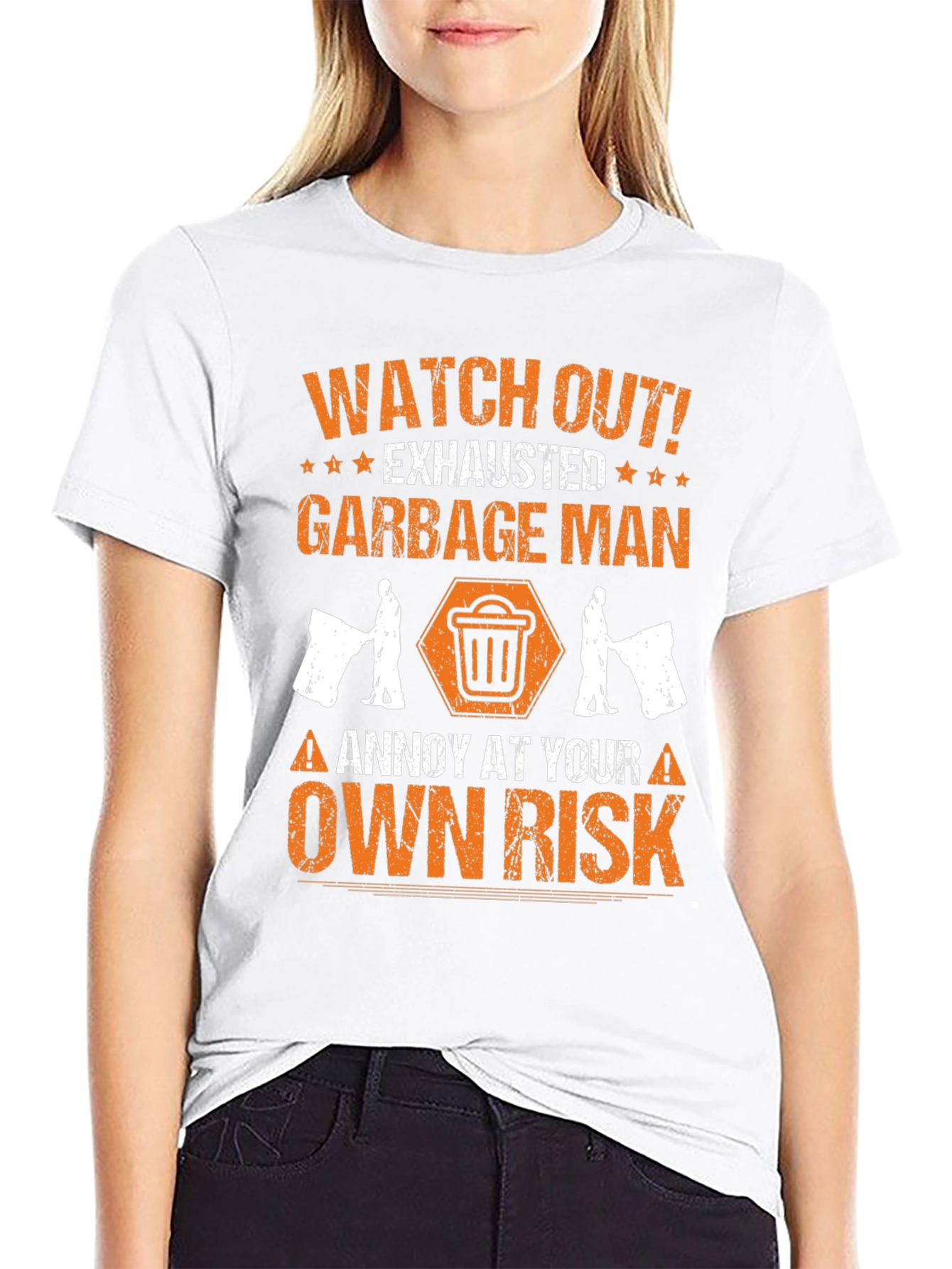 Black Watch Out Exhausted Garbage Man T-Shirt view 9
