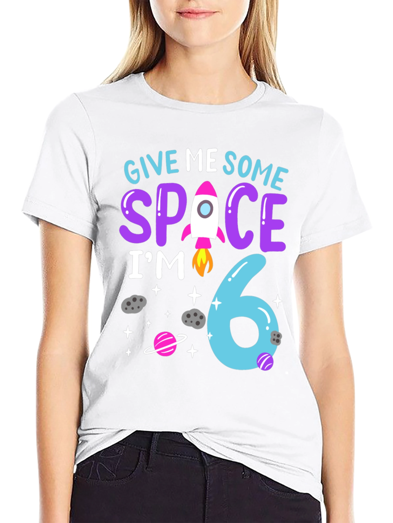 Black Give Me Some Space, I'm 6 Birthday T-Shirt view 9