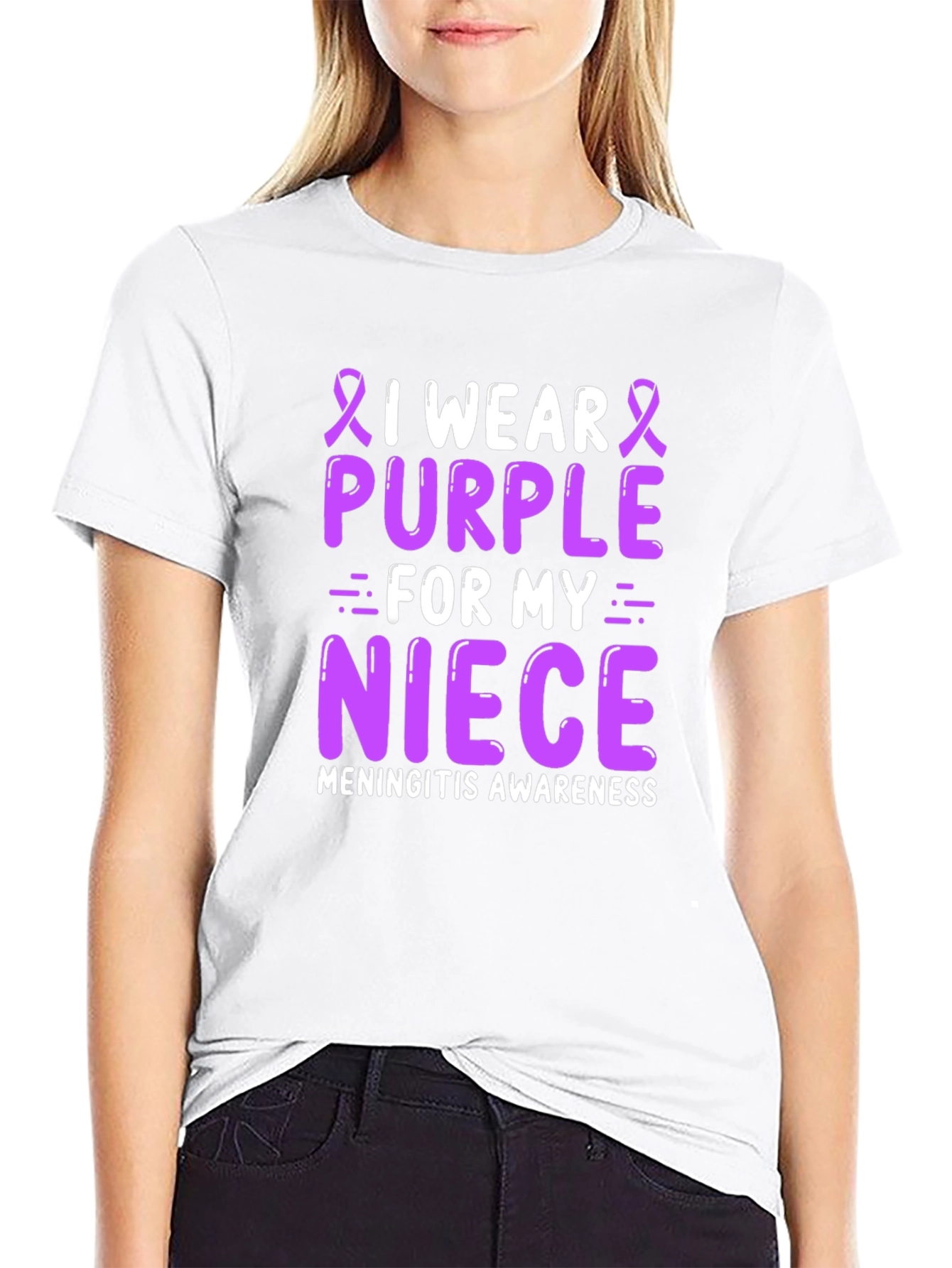 Black Purple Meningitis Awareness T-Shirt for Niece view 9