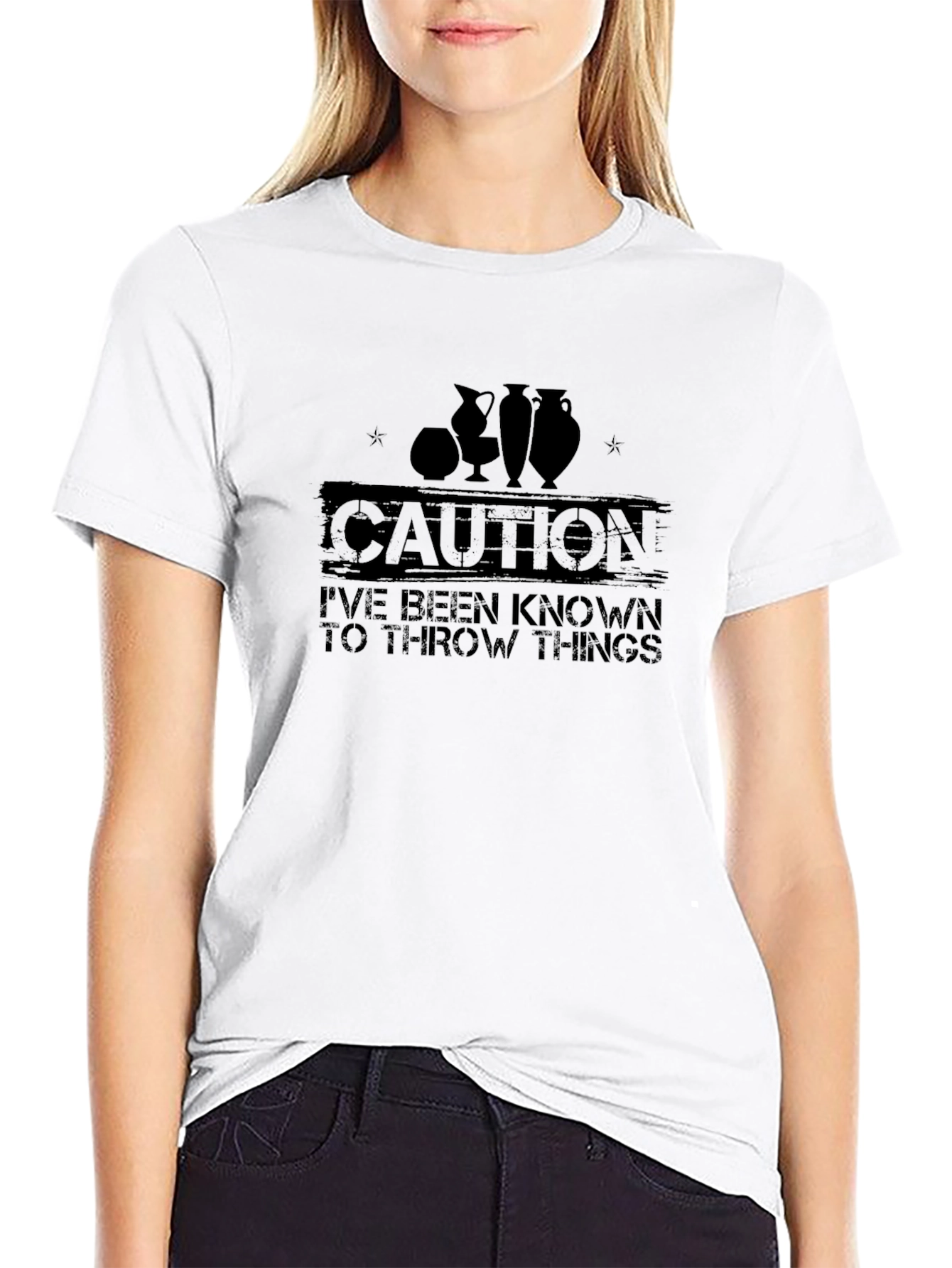 Black Caution: I Throw Things Pottery T-Shirt view 9