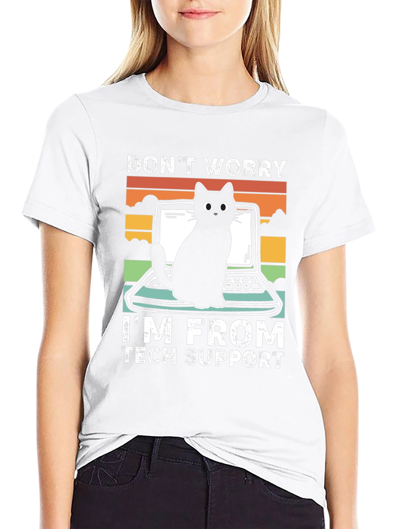 Black Tech Support Cat Graphic T-Shirt - Black view 9