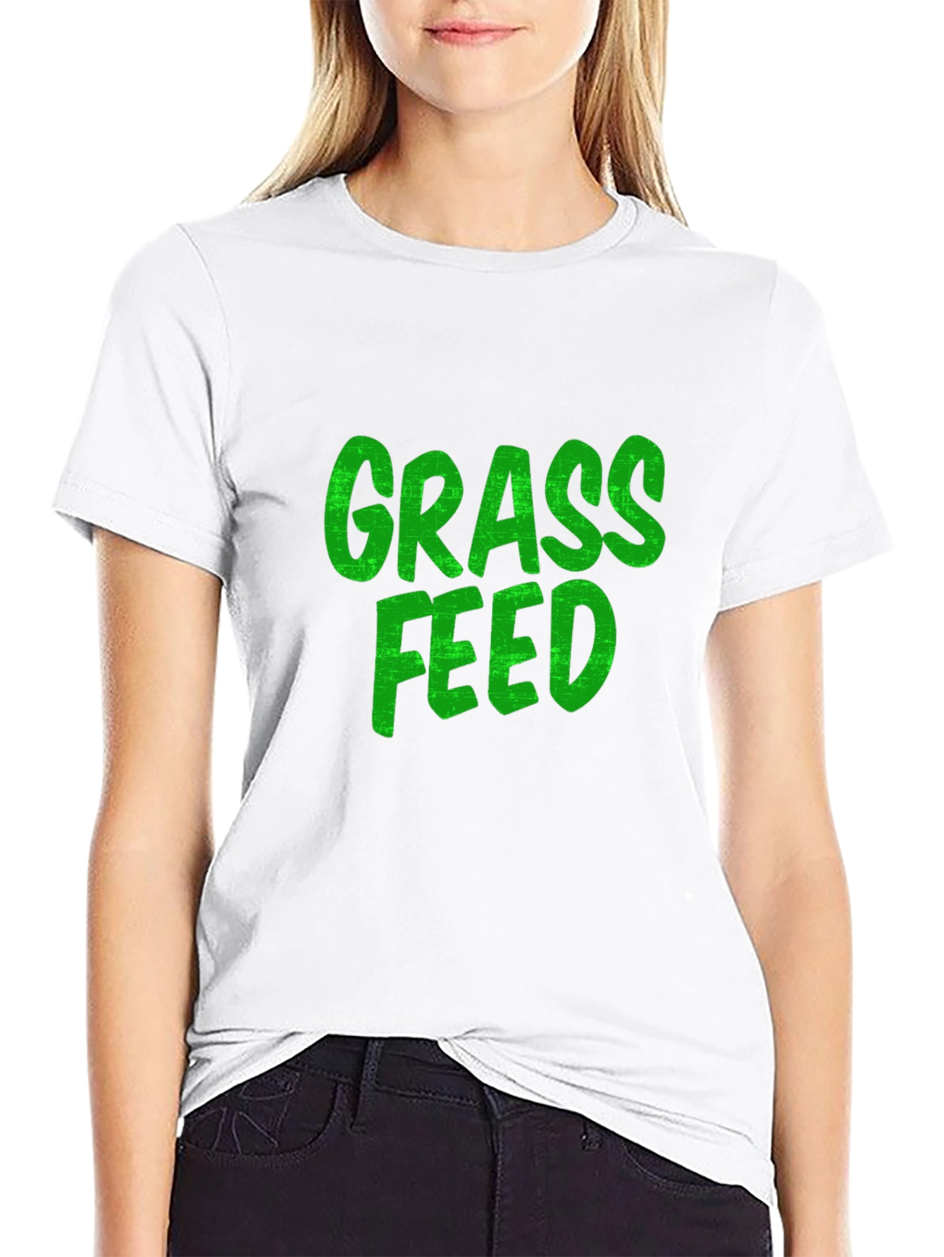 Black Grass Feed Green Text Black Cotton T-Shirt view 9