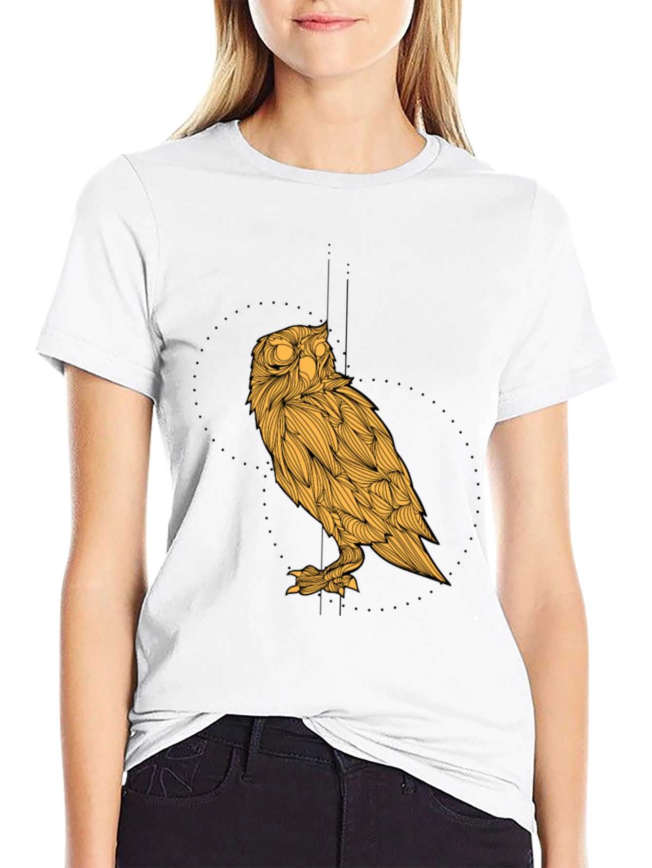 Black Men's Black T-Shirt with Golden Owl Graphic view 9