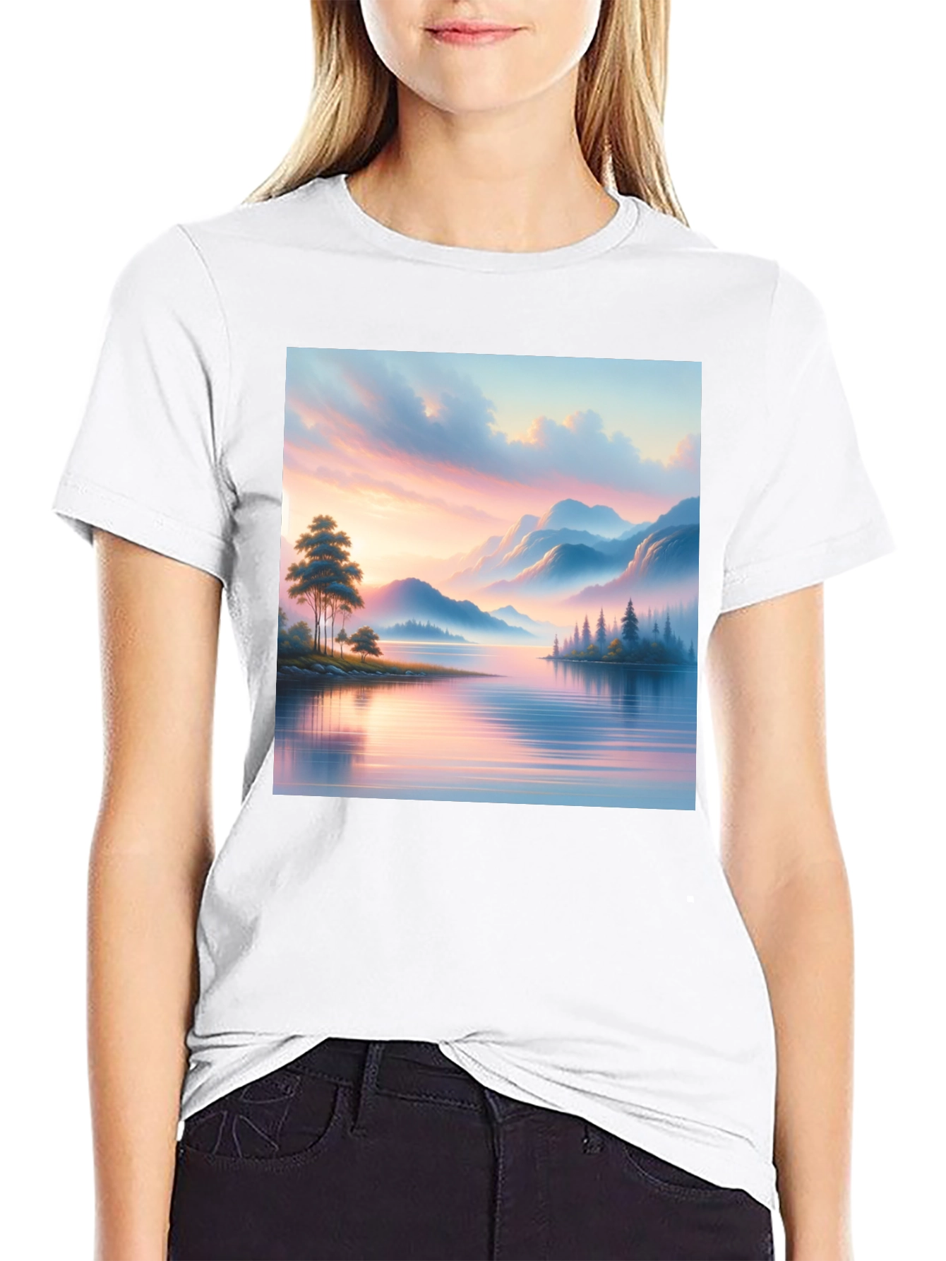 Black Scenic Lake View Graphic Tee - Black view 9