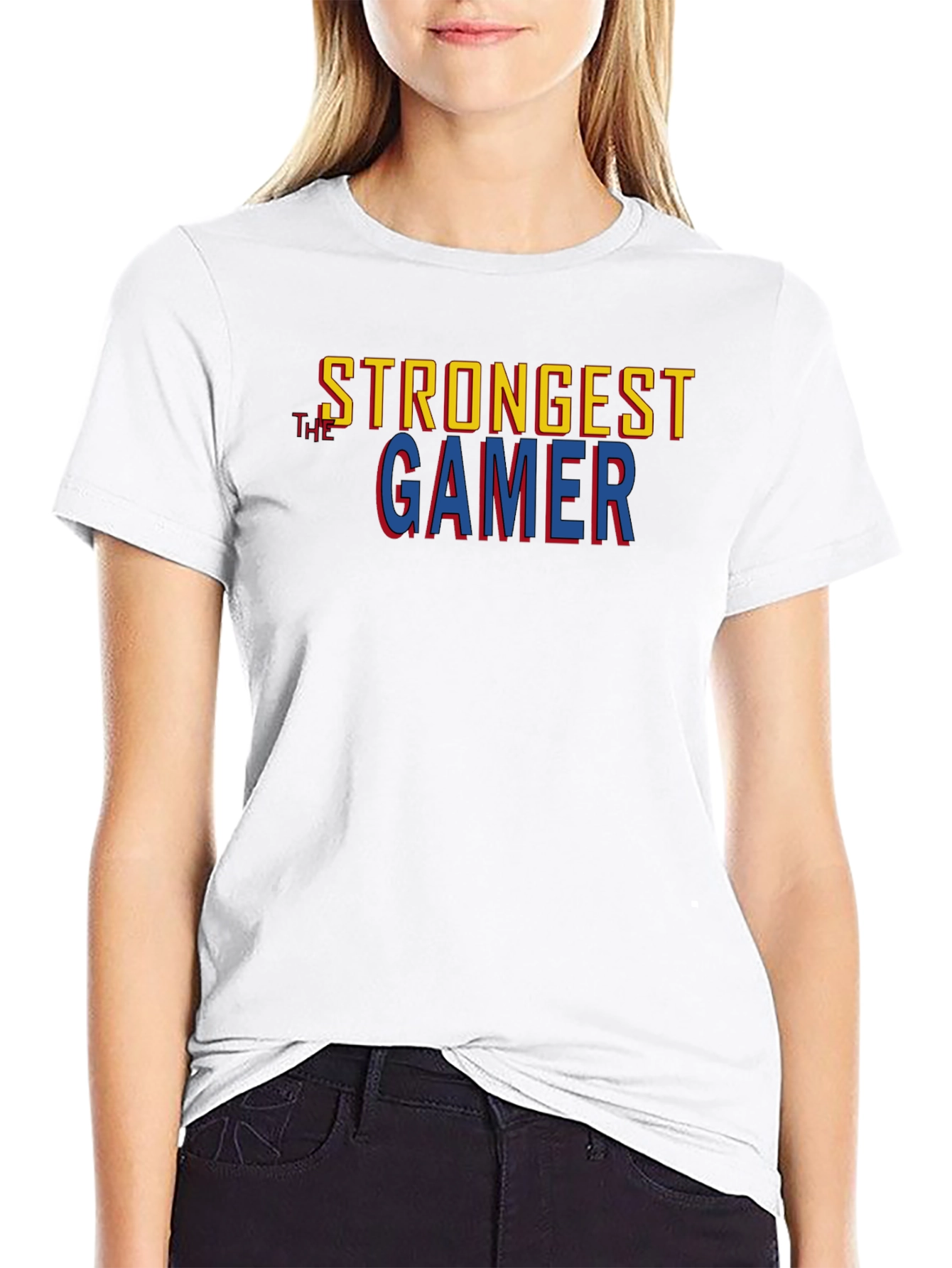 Black Strongest Gamer Black Graphic Tee view 9