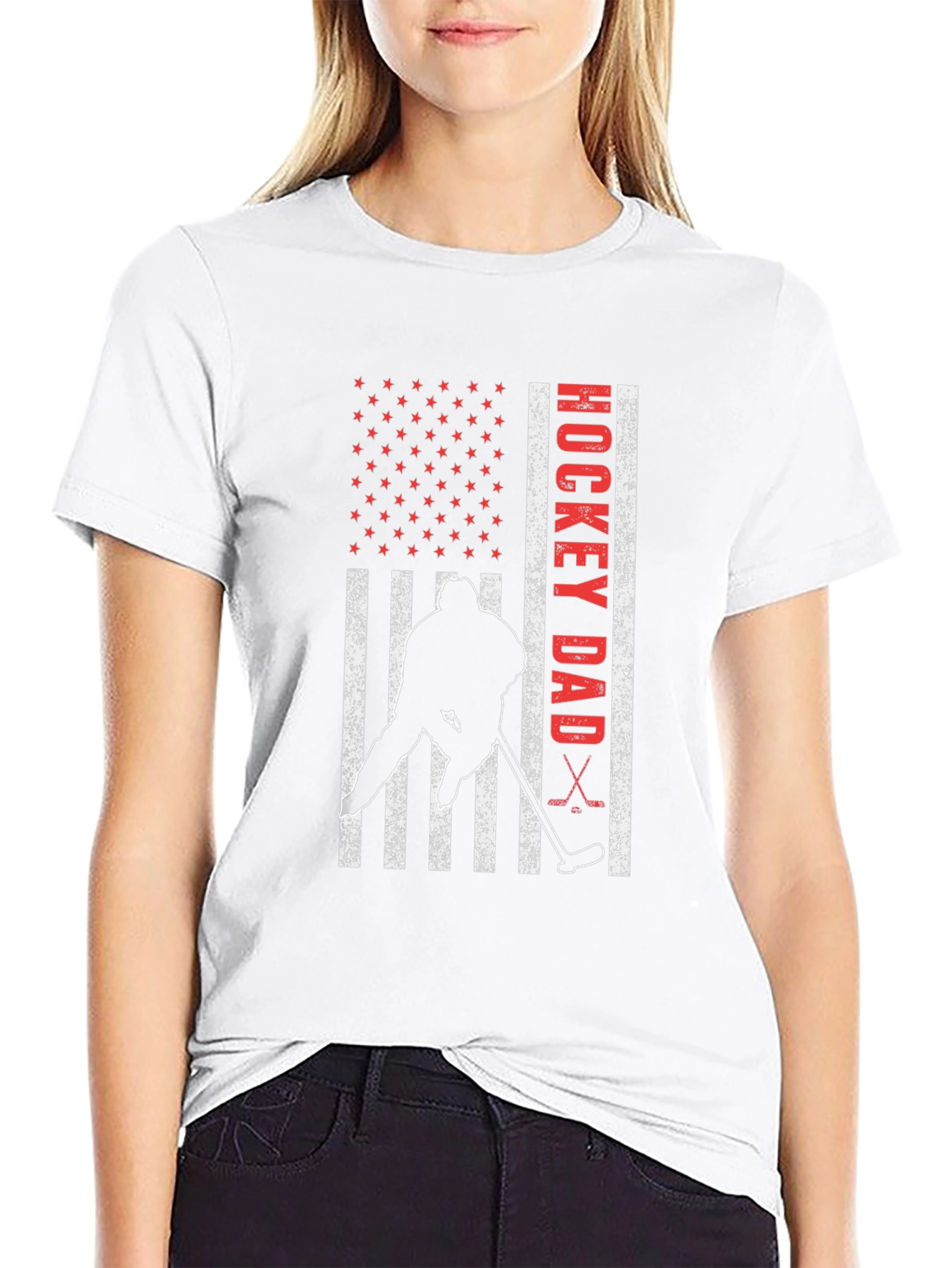 Black Hockey Dad USA Flag T-Shirt view 9