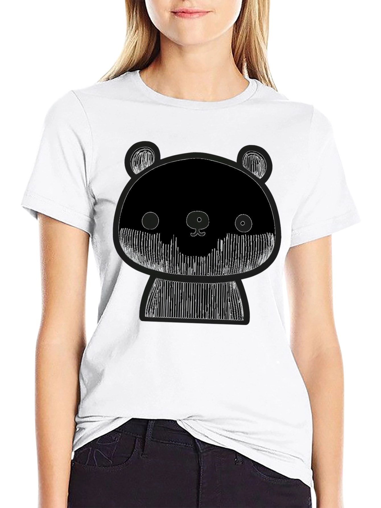 Black Graphic Black Tee: Abstract Panda Design view 9
