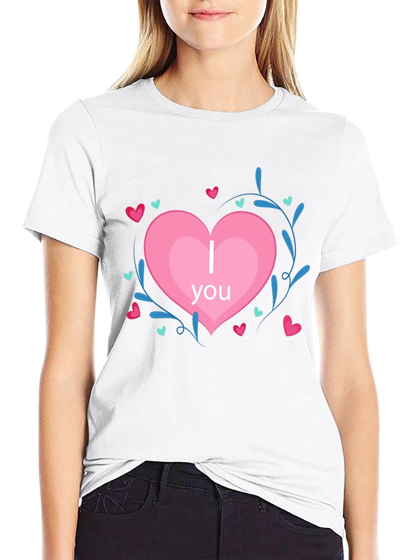 Black I Heart You Graphic Tee - Black Crew Neck T-Shirt view 9