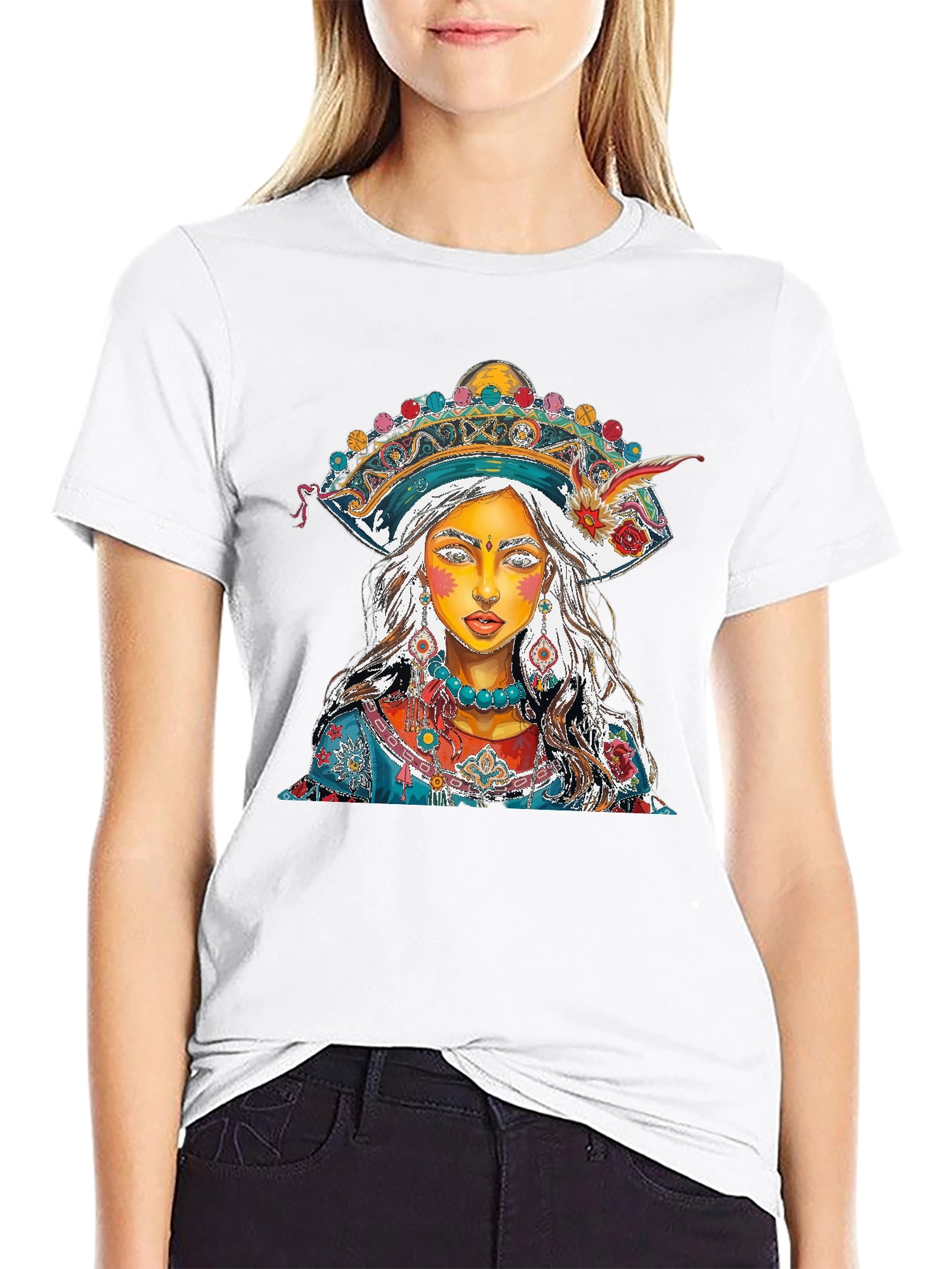 Black Artistic Woman Portrait Graphic Print Men's T-Shirt view 9