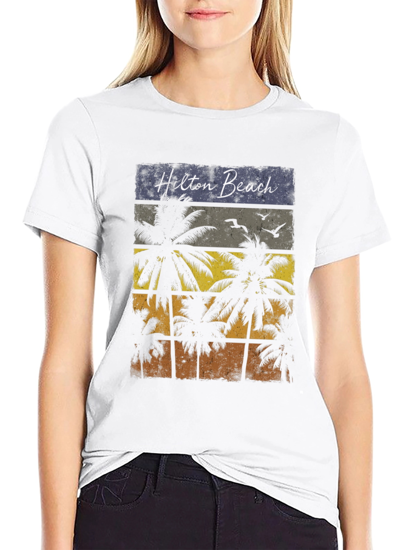 Black Hilton Beach Palm Tree T-Shirt view 9