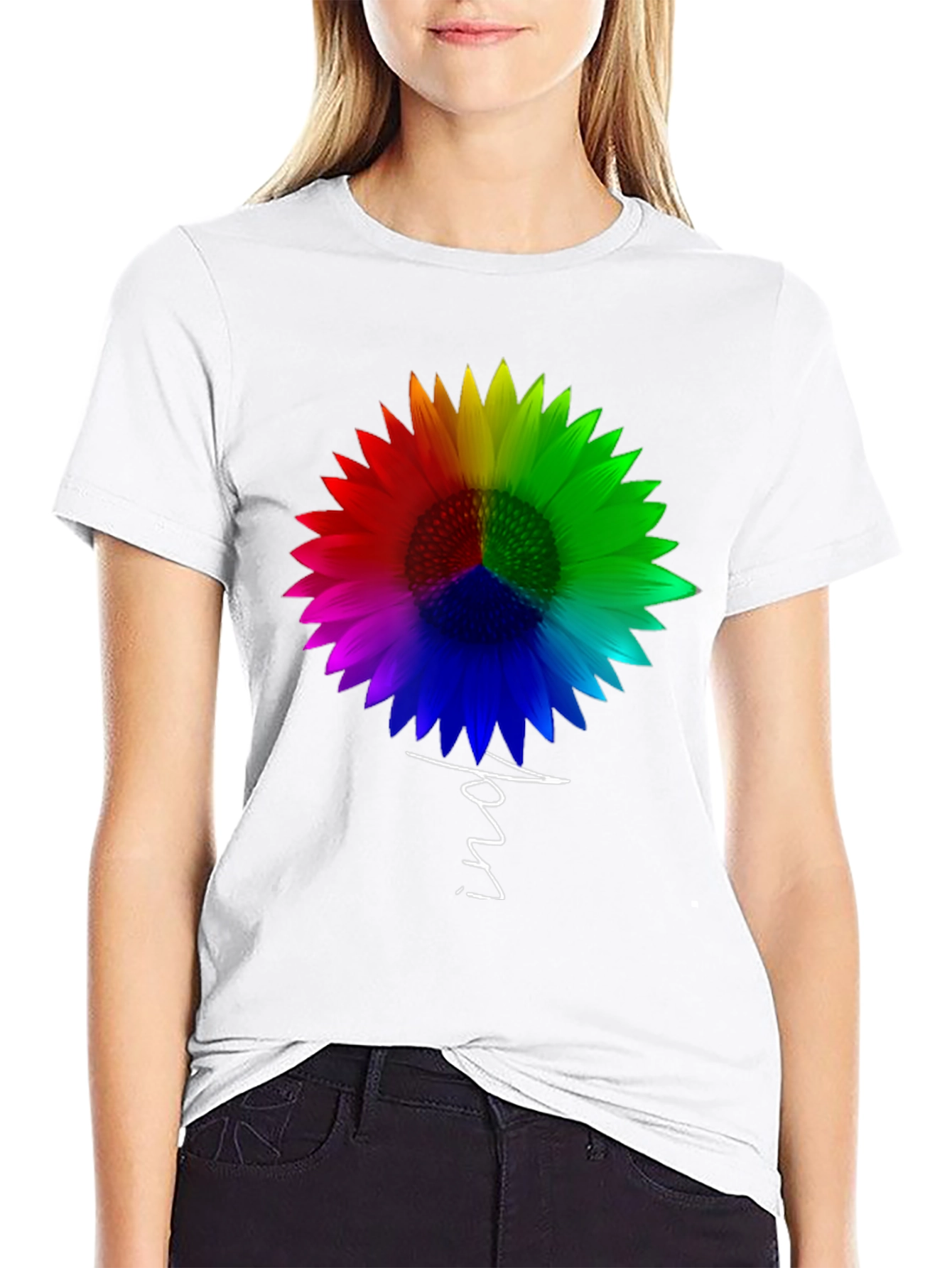 Black Rainbow Sunflower Peace Sign T-Shirt - Unisex view 9