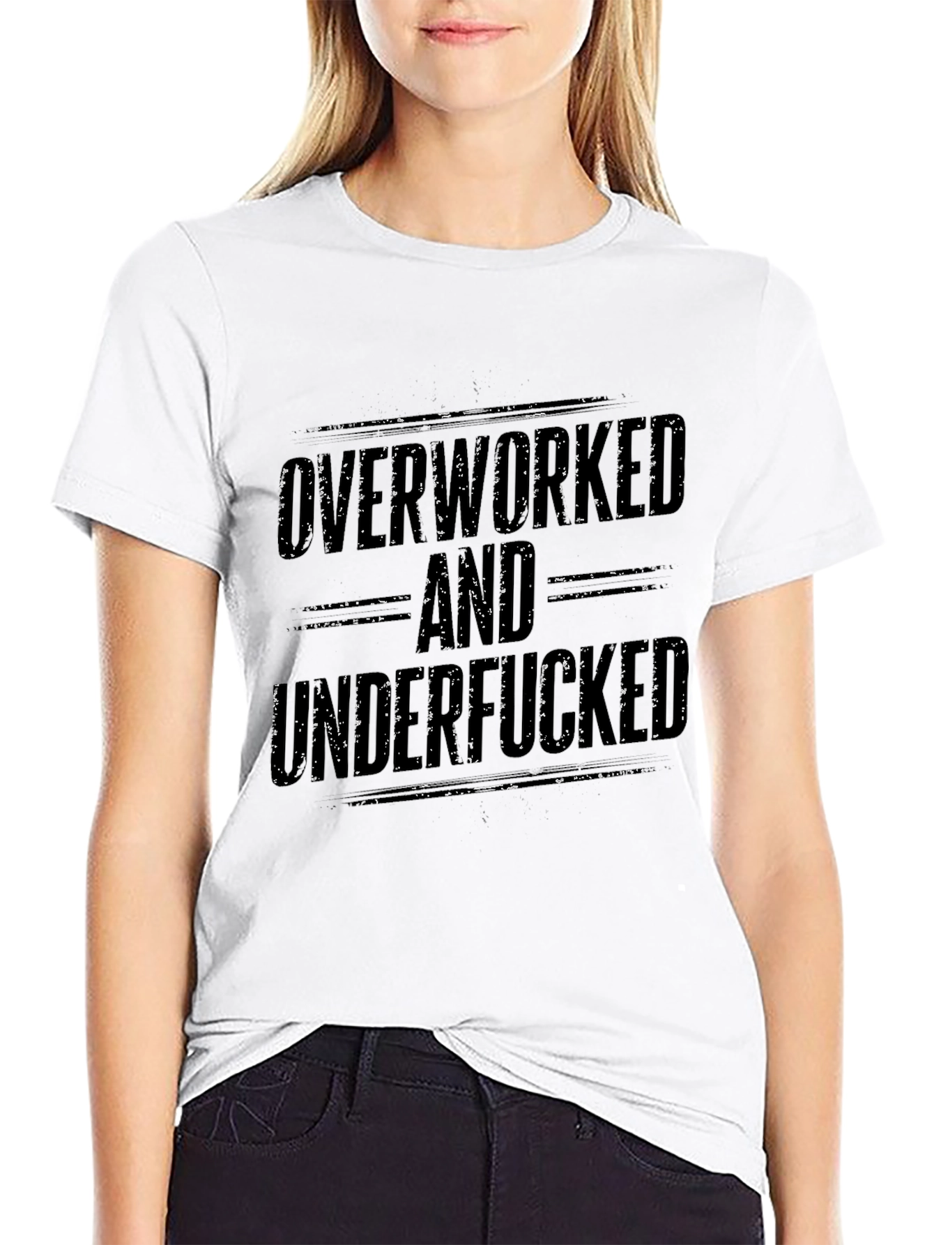 Black Overworked and Underfucked Graphic T-Shirt view 9