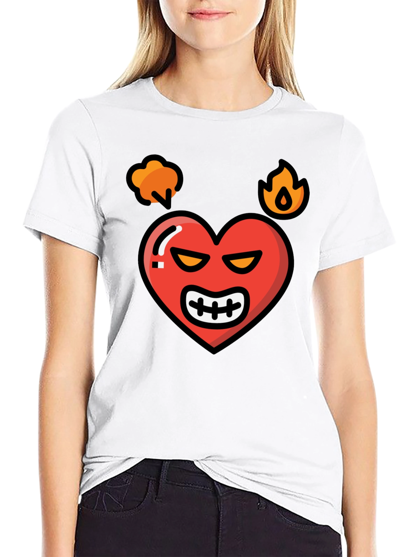 Black Angry Heart Graphic Tee - Black Cotton Blend Shirt view 9