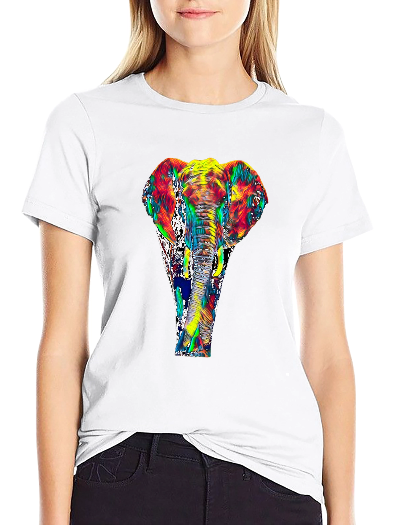 Black Vivid Elephant Graphic T-Shirt - Black view 9