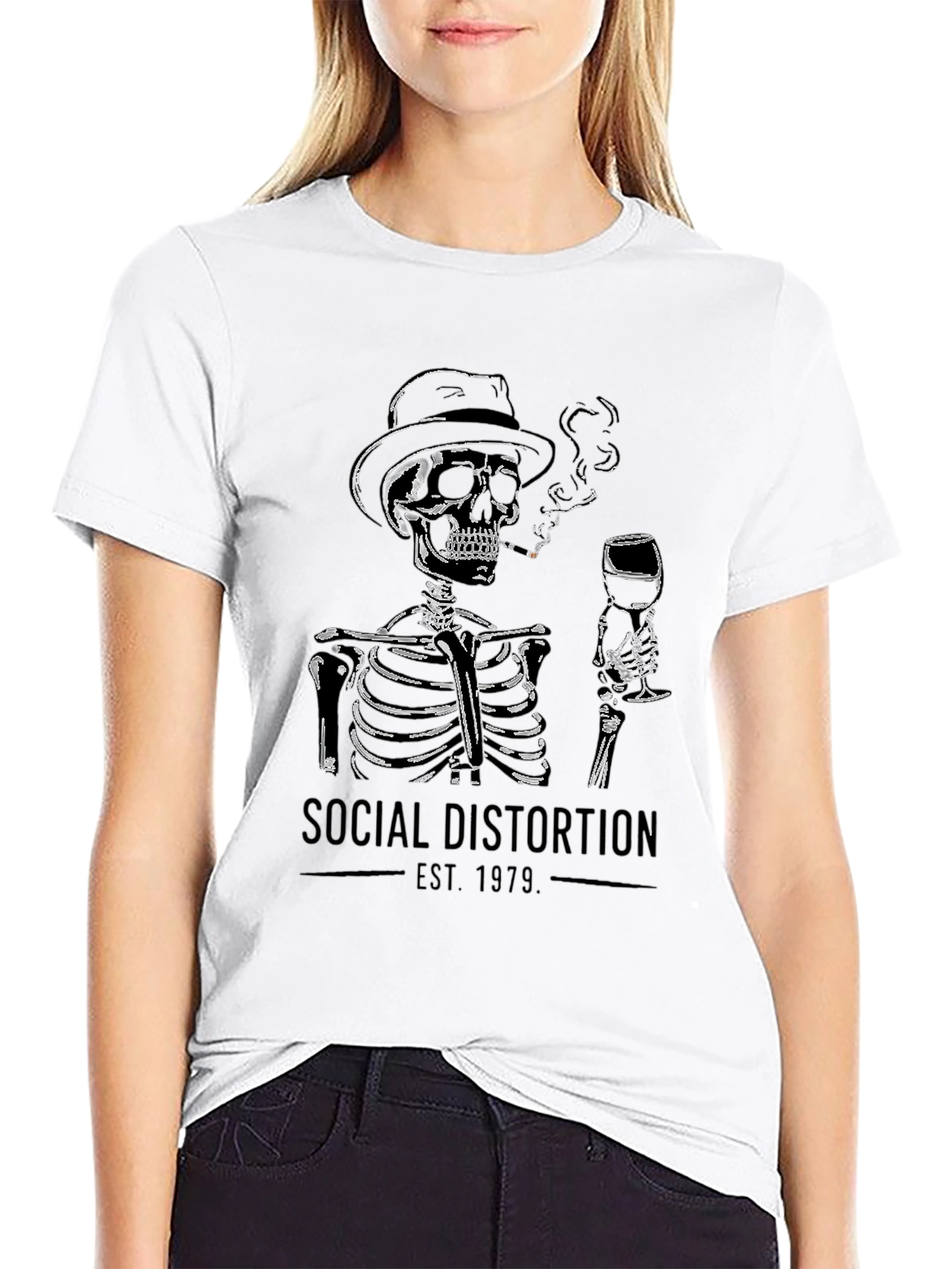 Black Social Distortion Skeleton Graphic T-Shirt view 9
