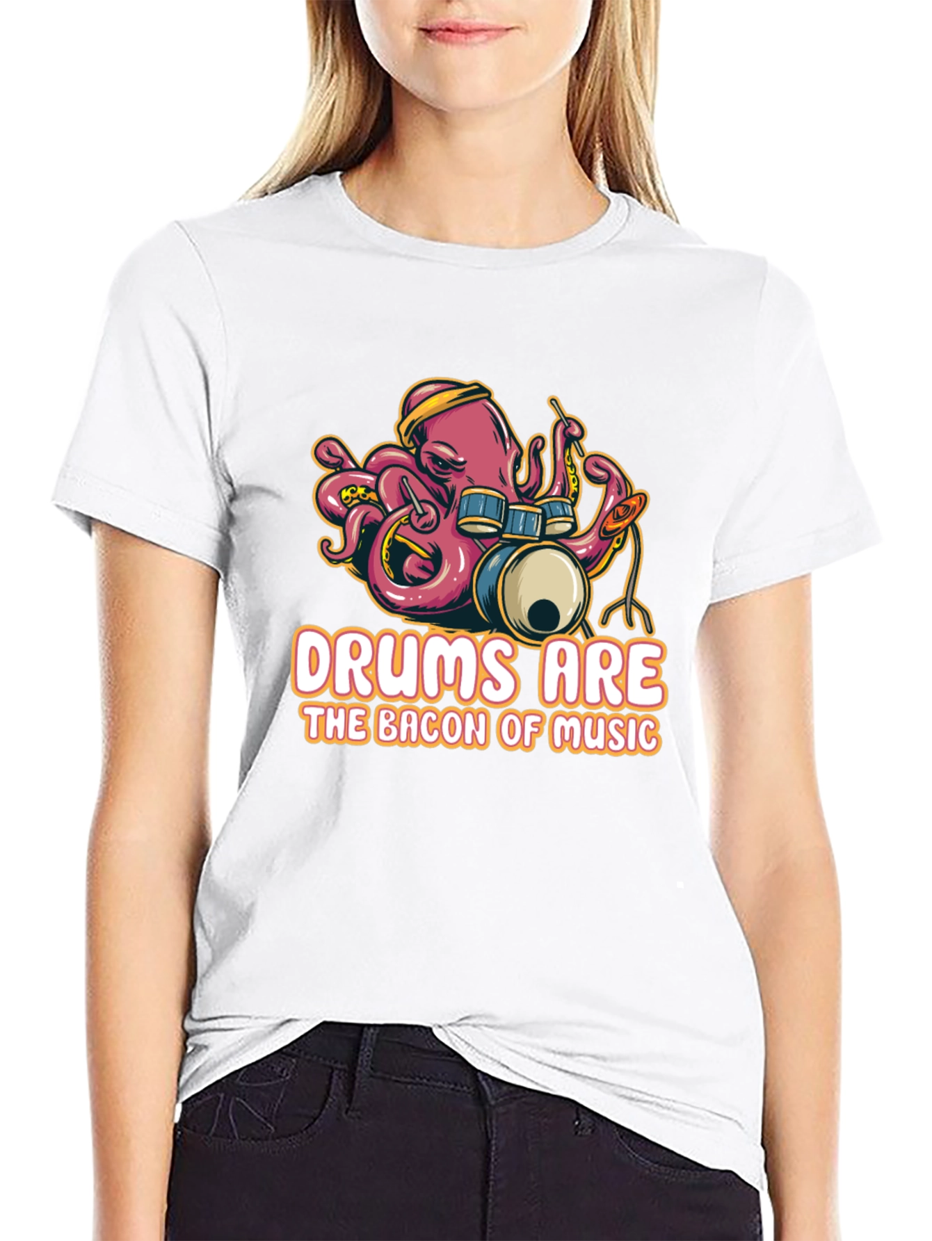 Black Octopus Drummer T-Shirt - Music Lover Tee view 9