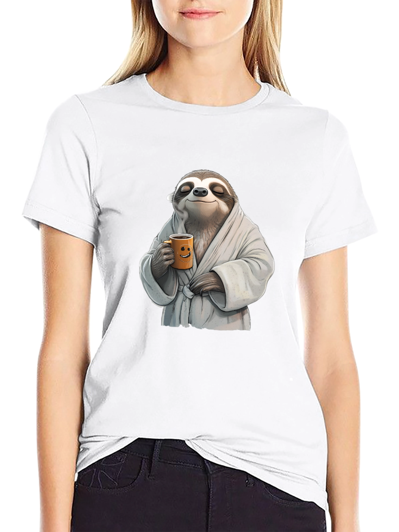 Black Relaxed Sloth Black T-Shirt - Coffee Time! view 9