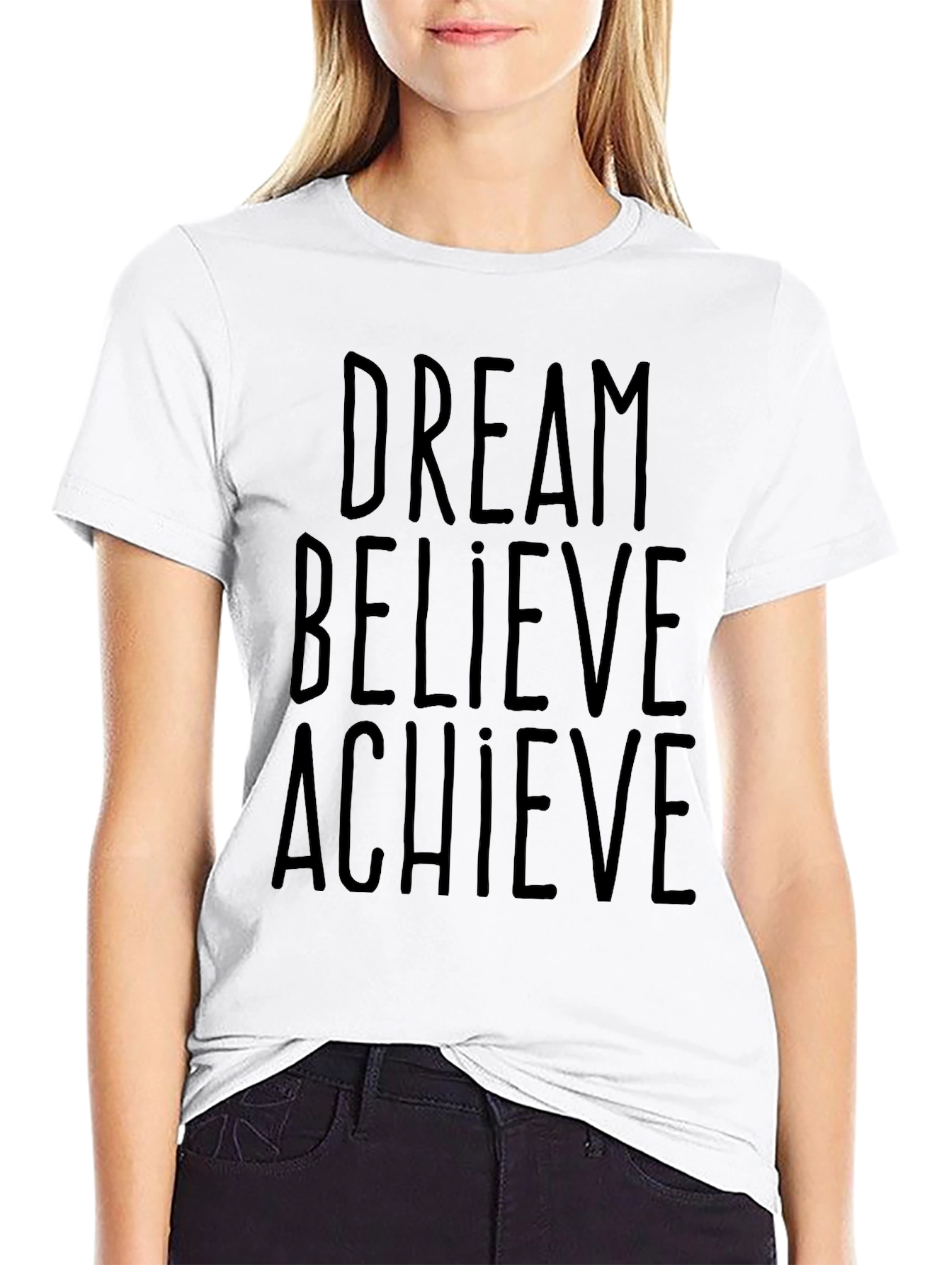 Black Dream Believe Achieve Black Graphic Tee view 9