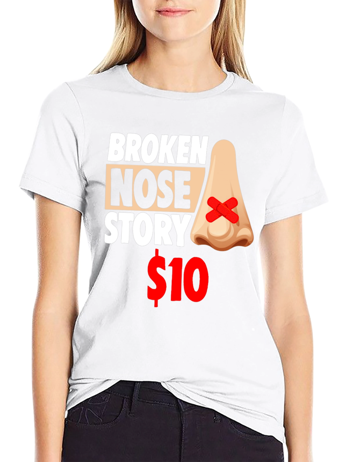 Black Broken Nose Story T-Shirt - Funny Graphic Tee view 9