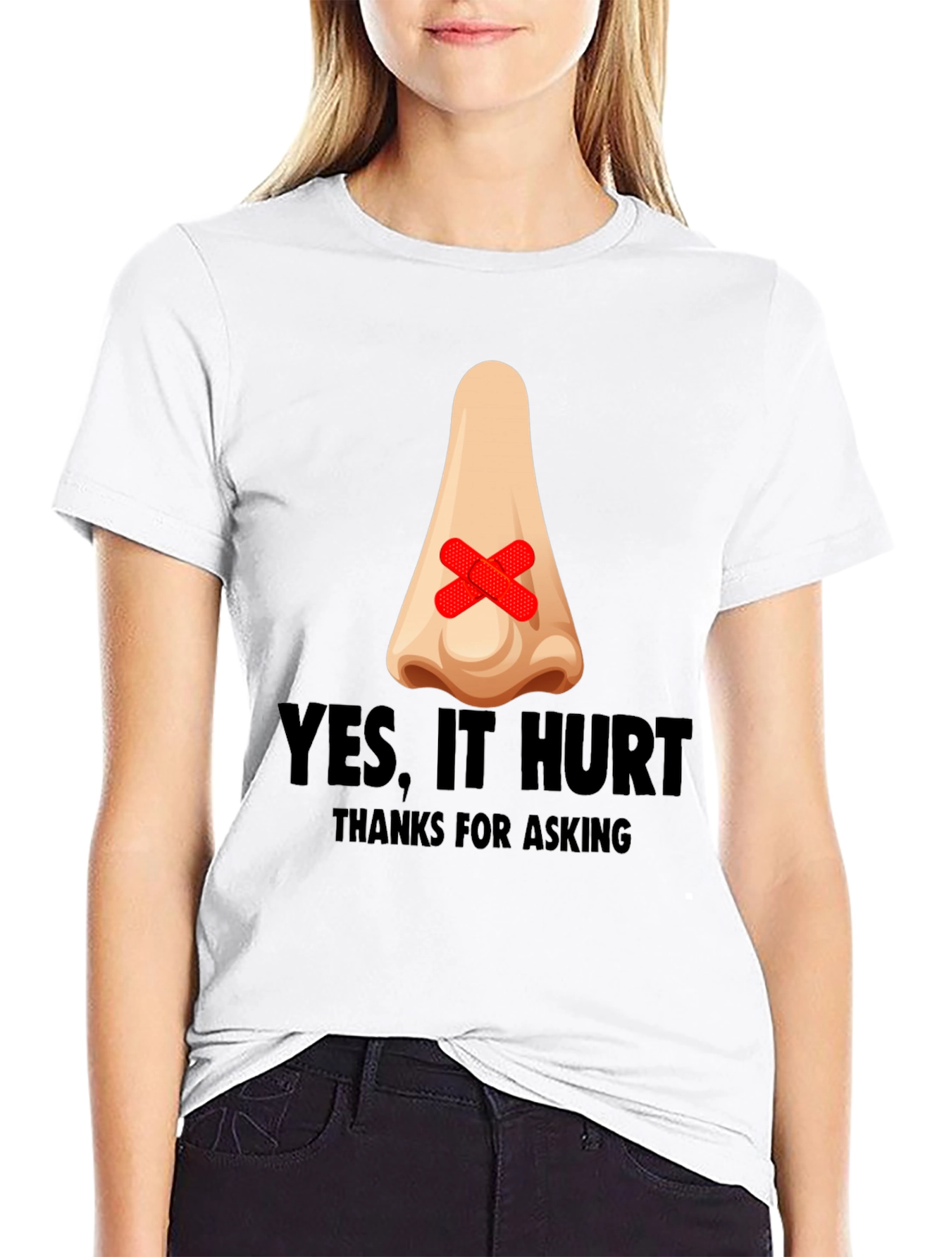 Black Humorous "Yes, It Hurt" Nose Patch T-Shirt view 9