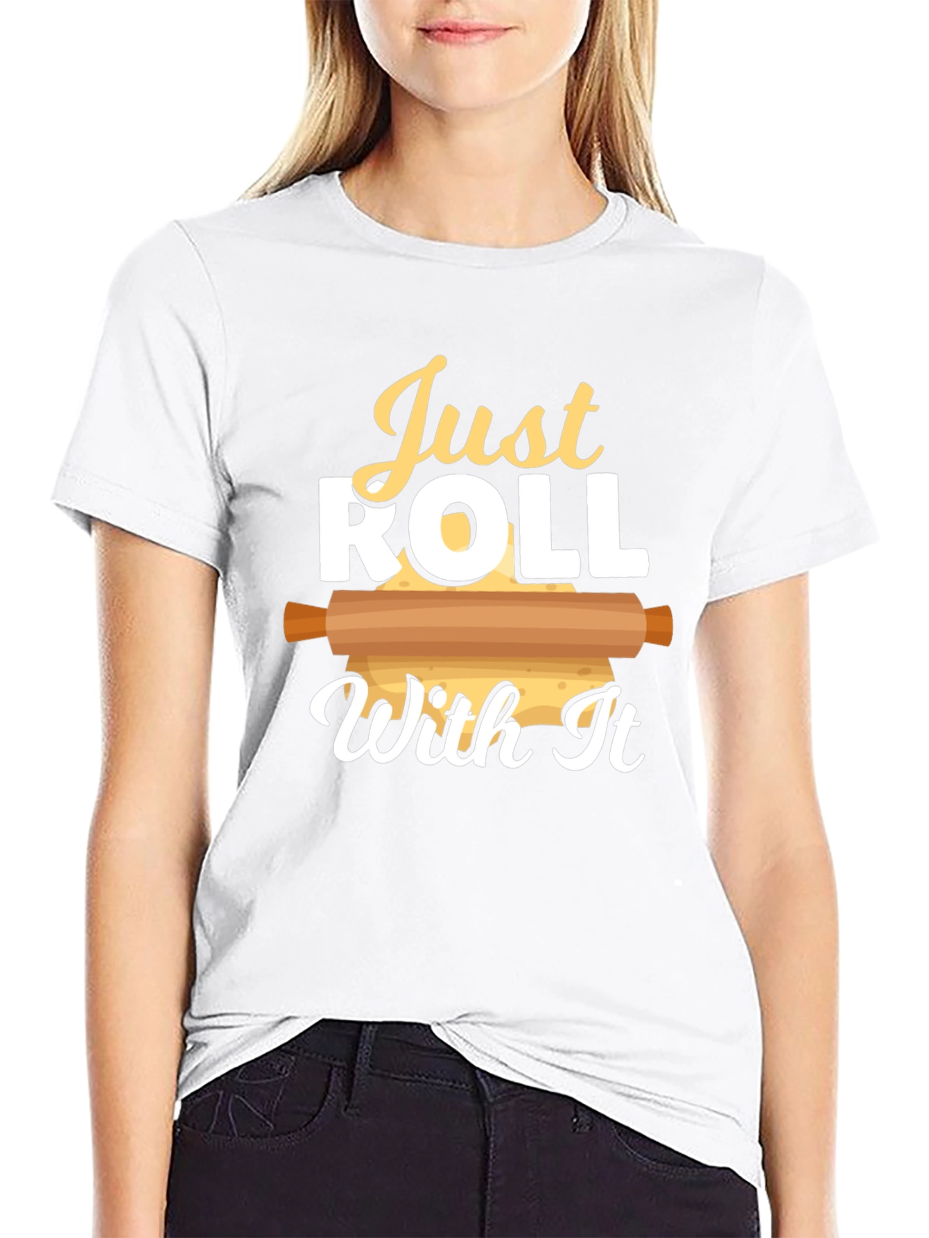 Black Just Roll With It T-Shirt - Baking Enthusiast Tee view 9