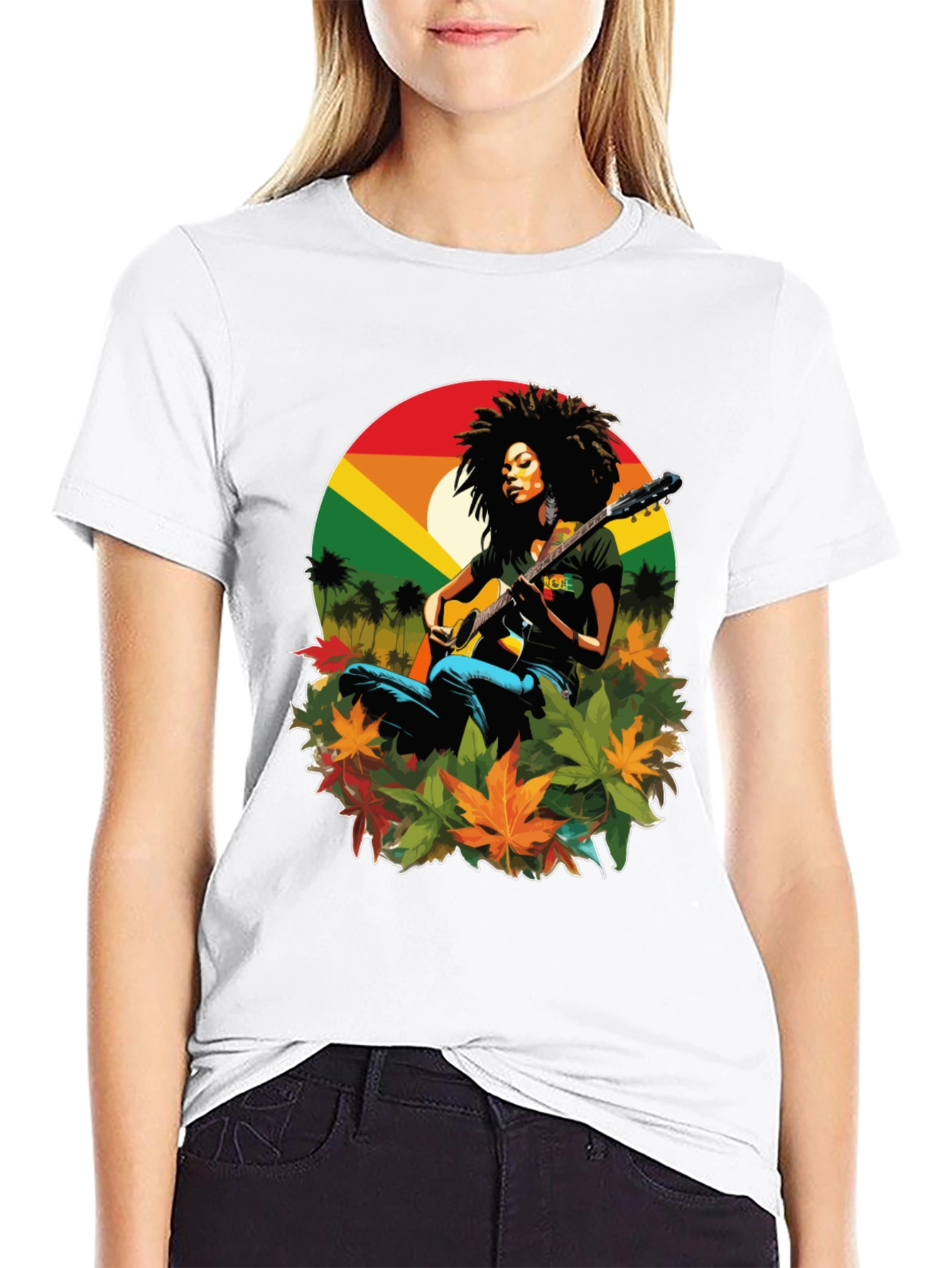 Black Rasta Woman Guitar Graphic Tee view 9