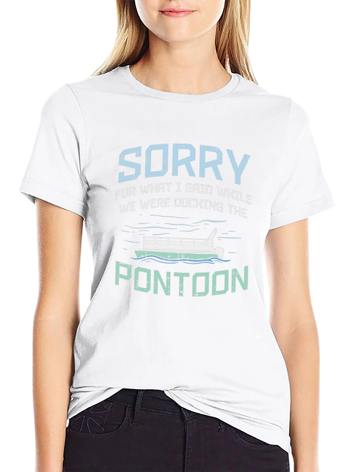 Black Funny Pontoon T-Shirt - Docking Apology Tee view 9