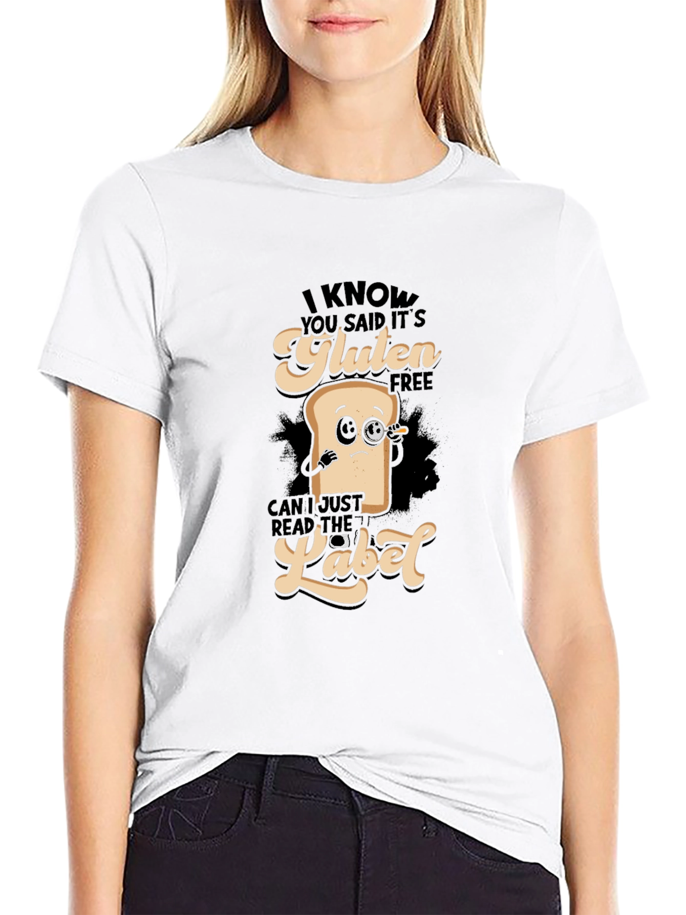 Black Gluten Free T-Shirt - Funny Foodie Tee view 9
