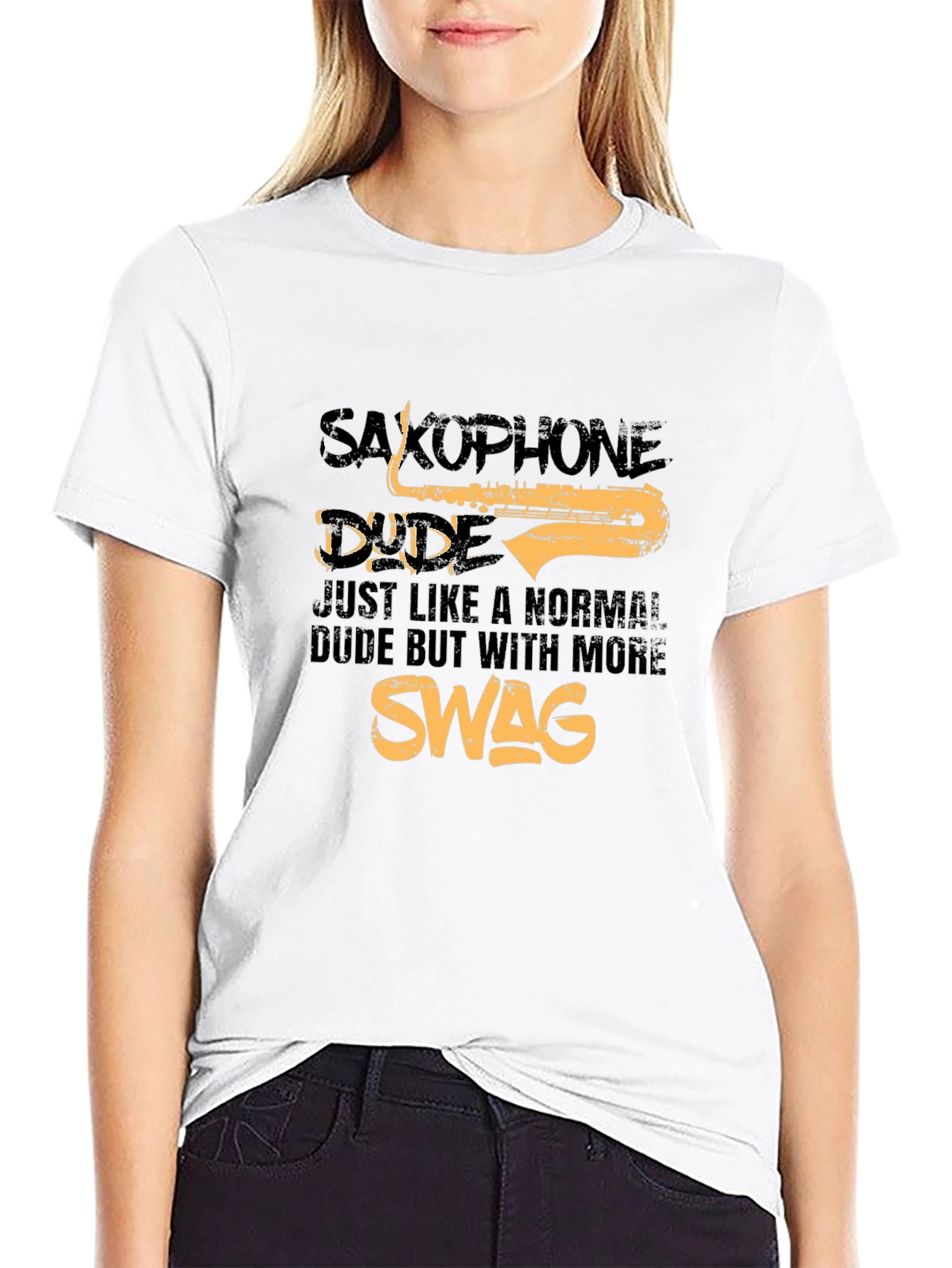Black Saxophone Dude Swag Graphic T-Shirt view 9