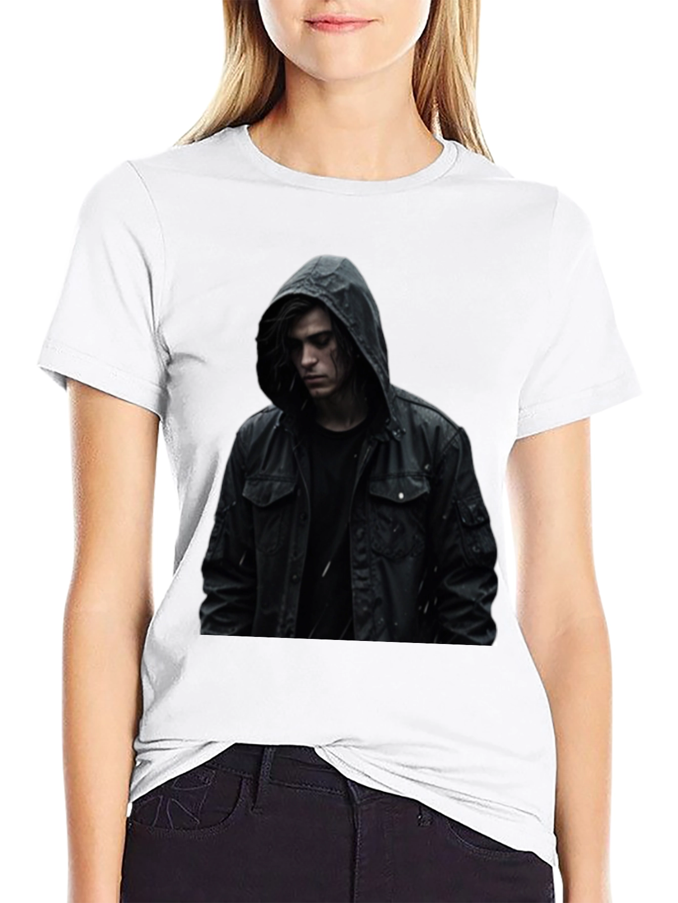 Black Hooded Figure Graphic Black T-Shirt view 9